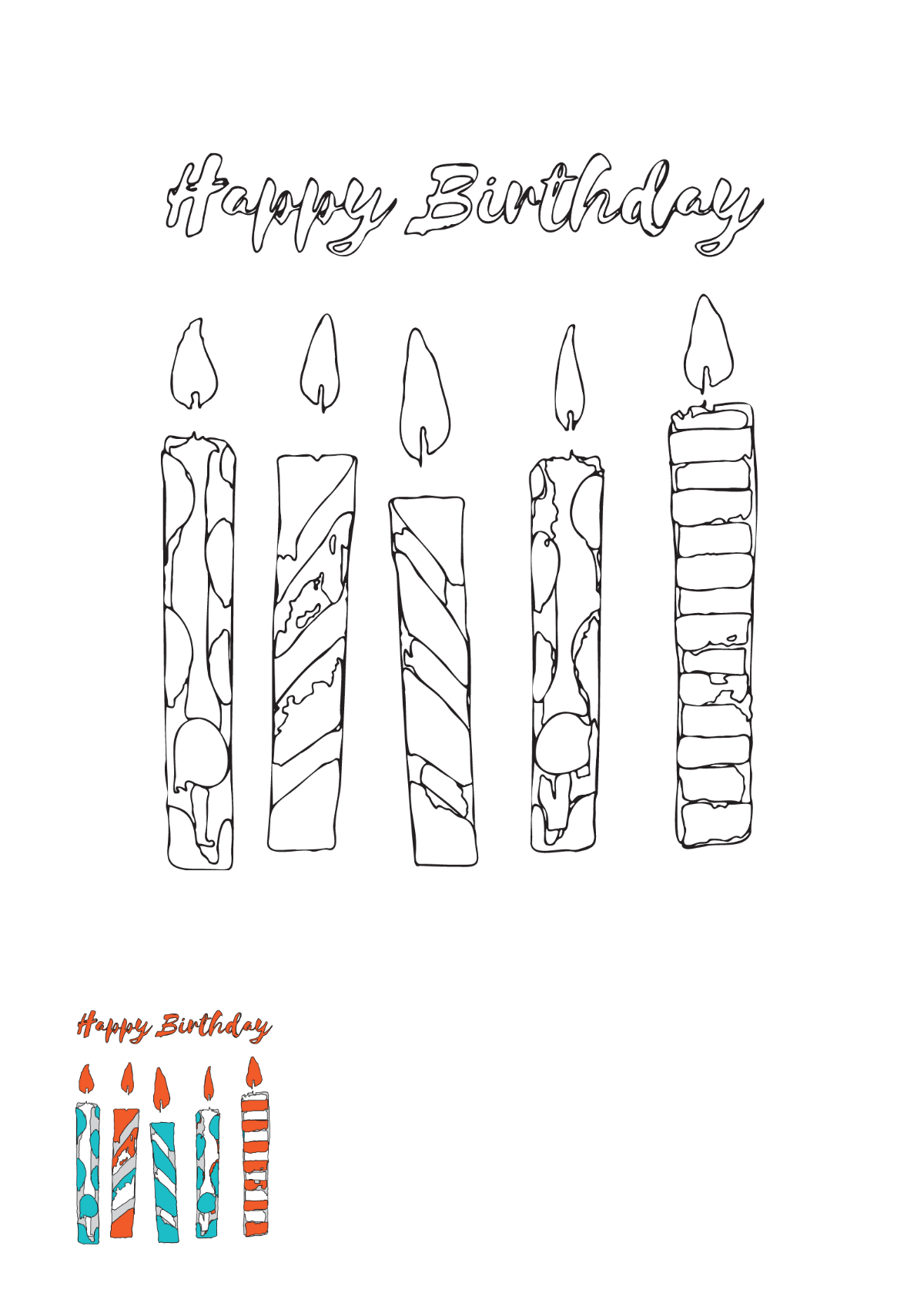Watercolor Happy Birthday Candle Coloring Page Template