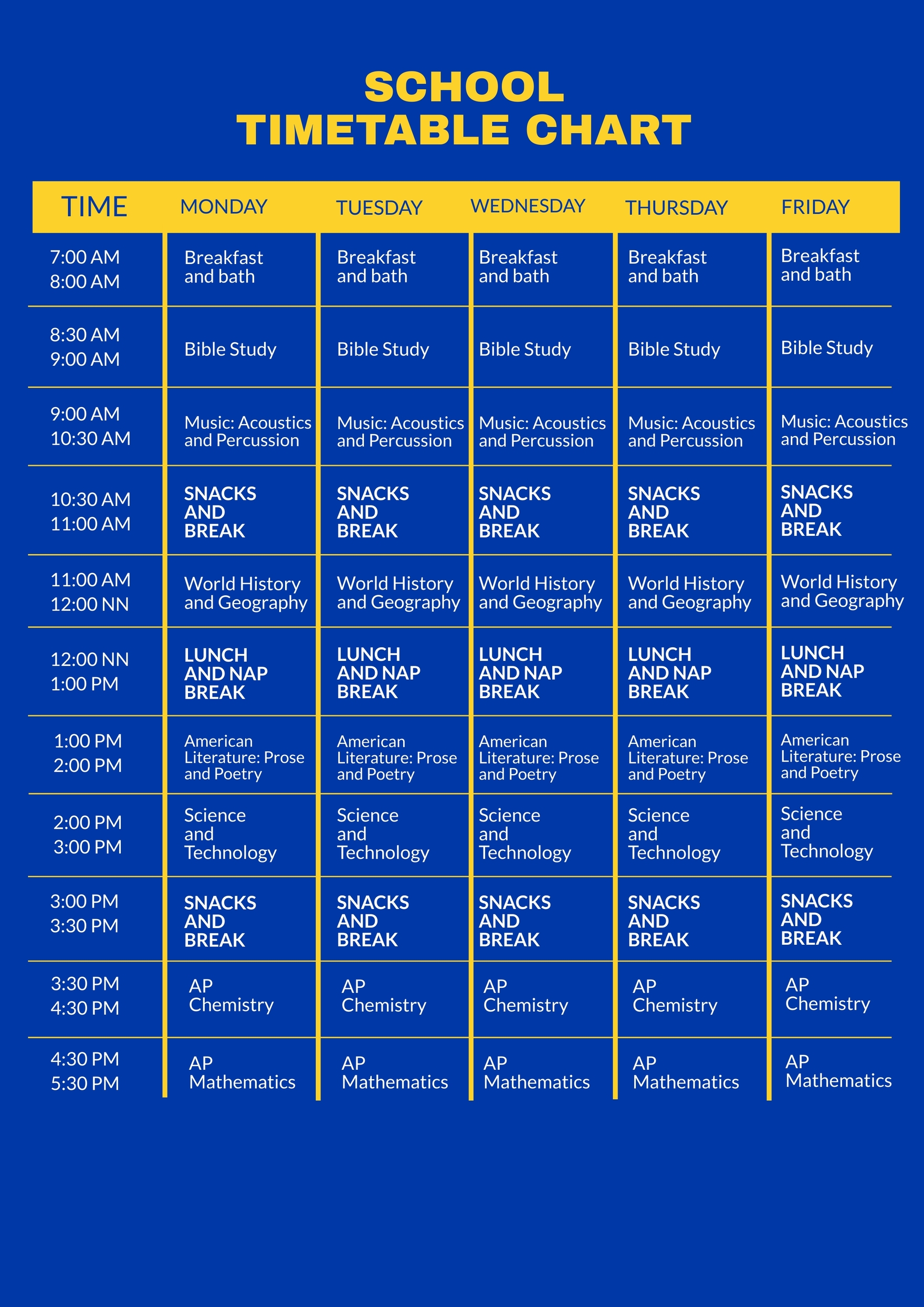 School Timetable Chart Template In Illustrator PDF Download 