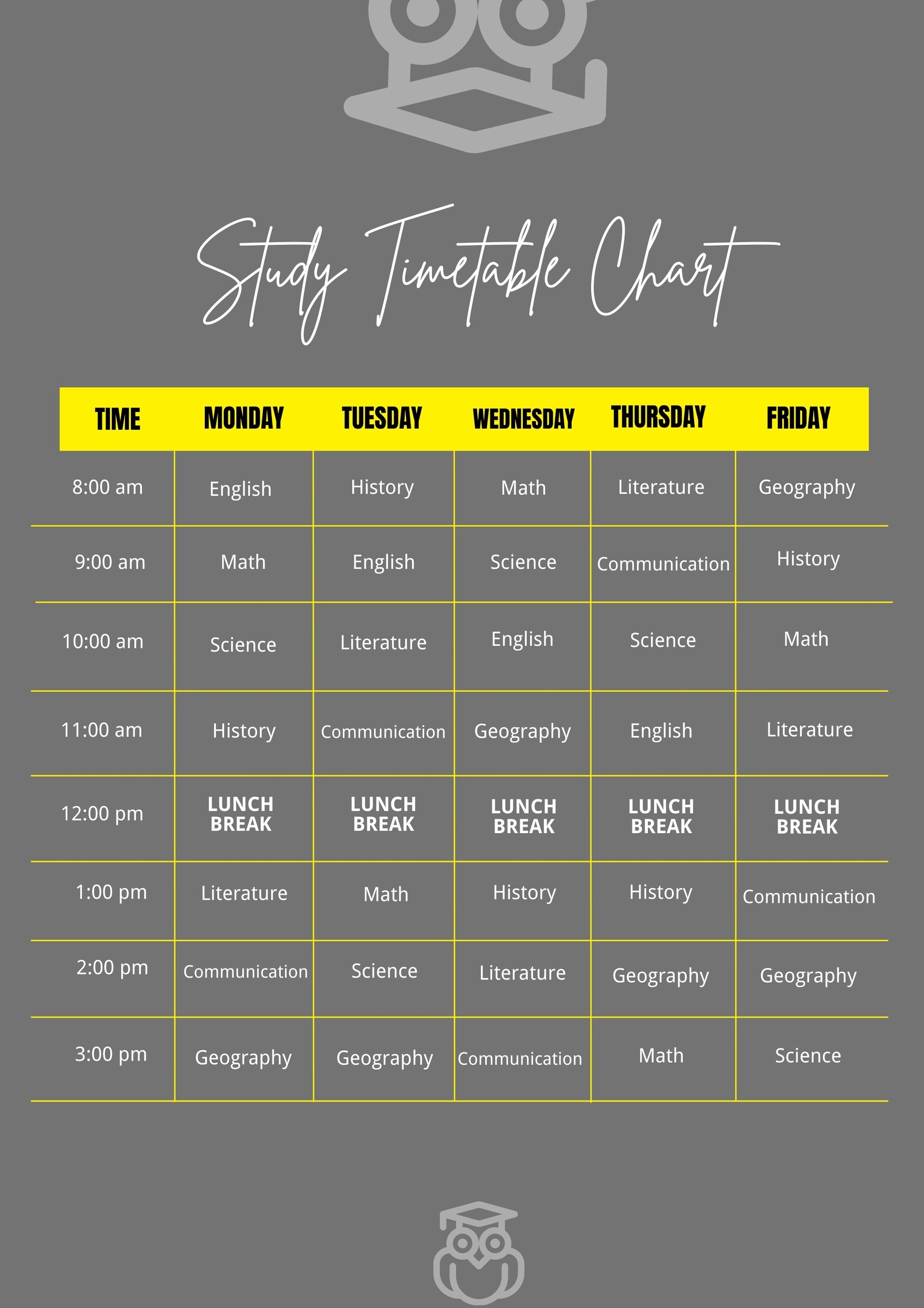 Personalized Timetable Chart Template