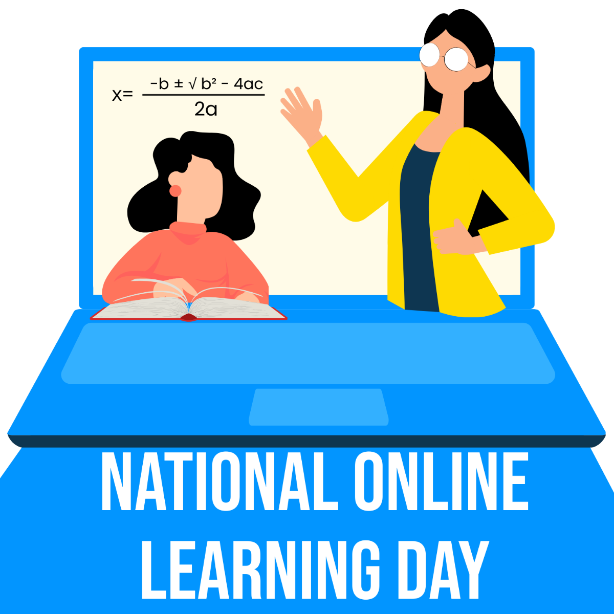 National Online Learning Day Drawing Vector