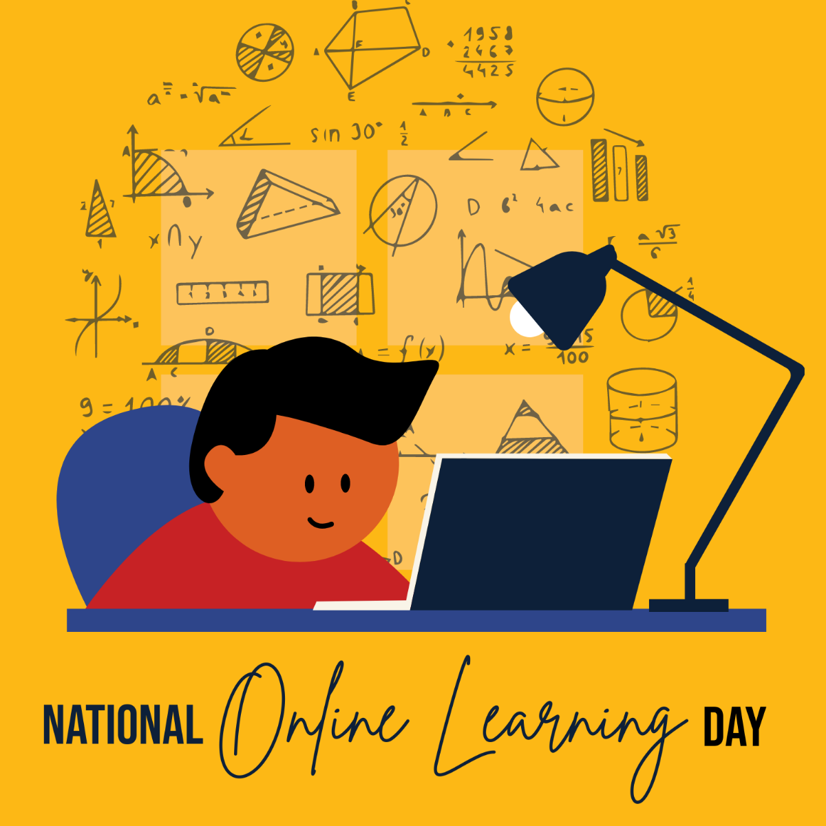 Free National Online Learning Day Cartoon Vector Template