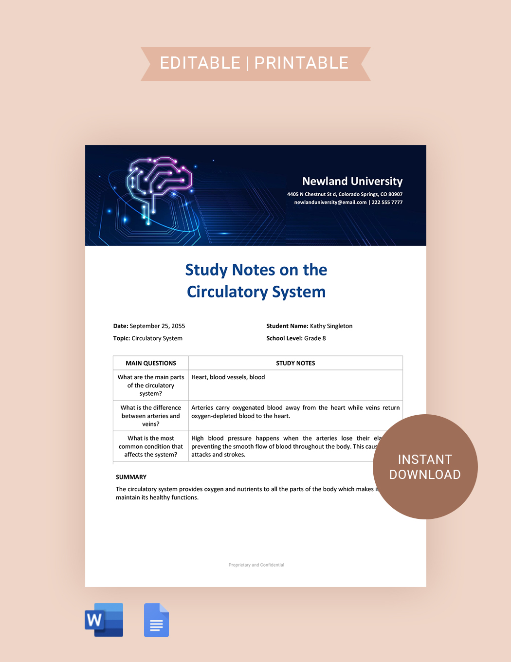 Digital Class Notes Template Google Docs Word Template