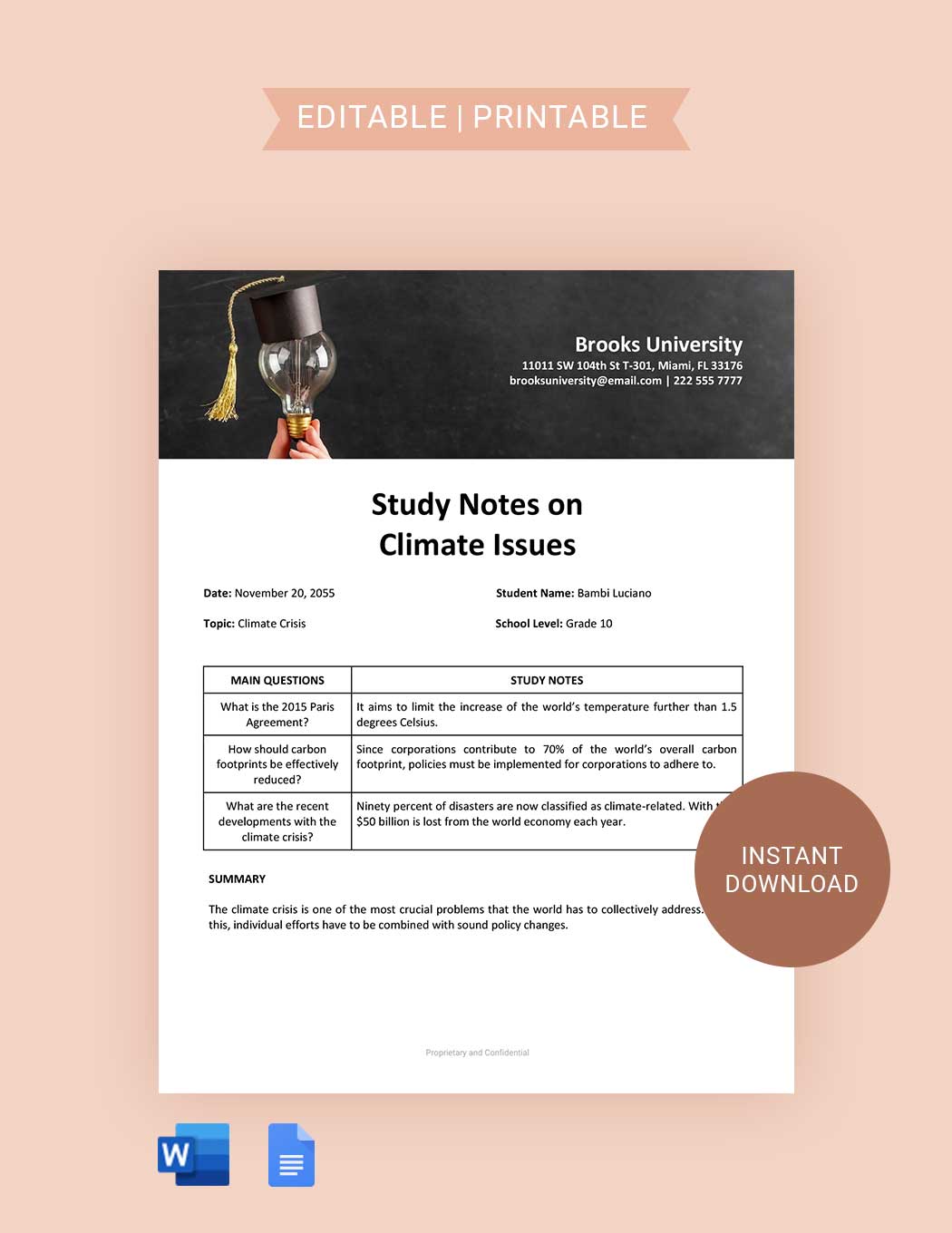 Digital Class Notes Template Google Docs Word Template