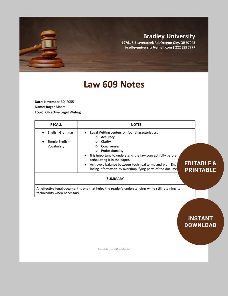 Law School Class Note Template