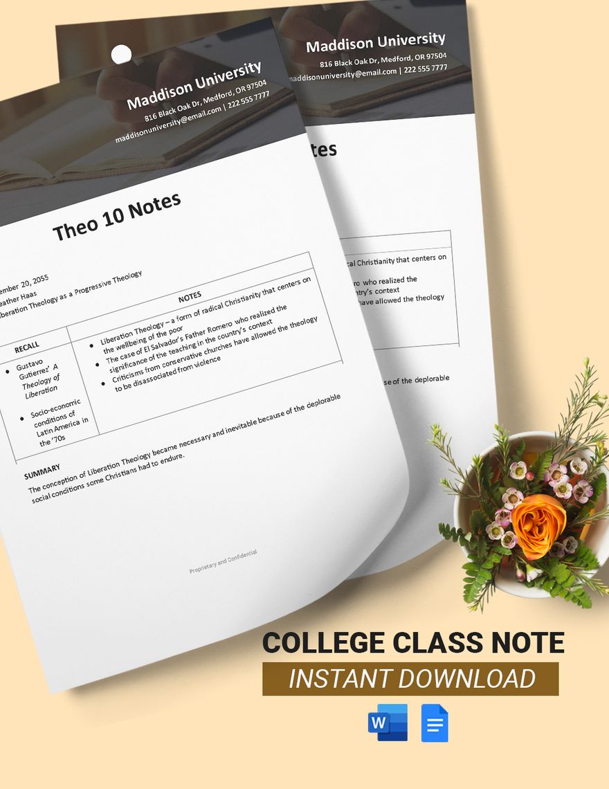 Free College Class Note Template