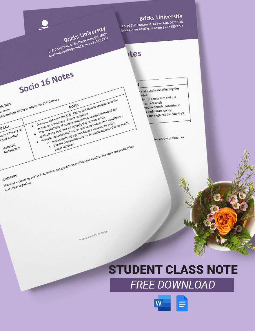 Student Class Note Template