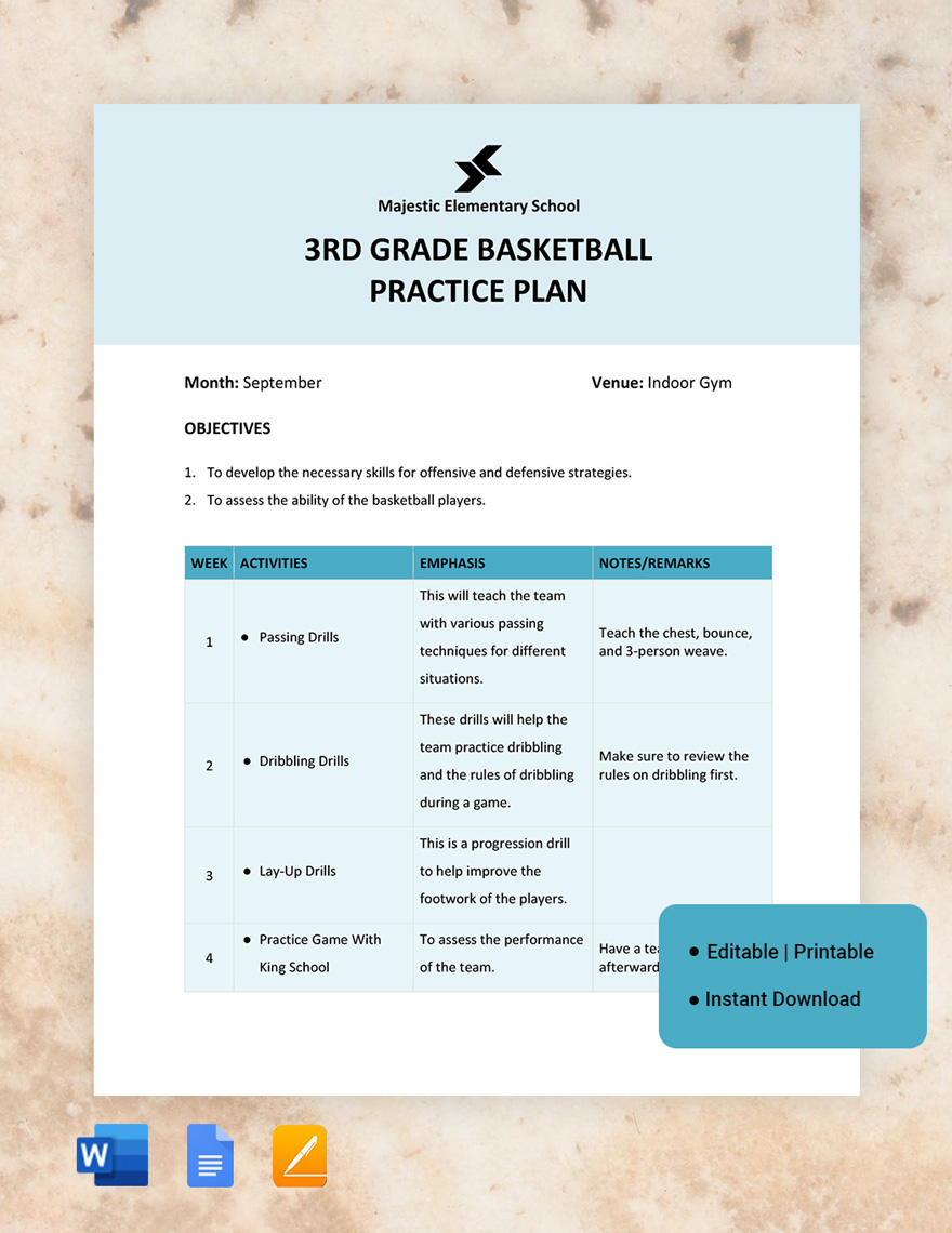 3rd Grade Basketball Practice Plan Template Google Docs Word Apple 