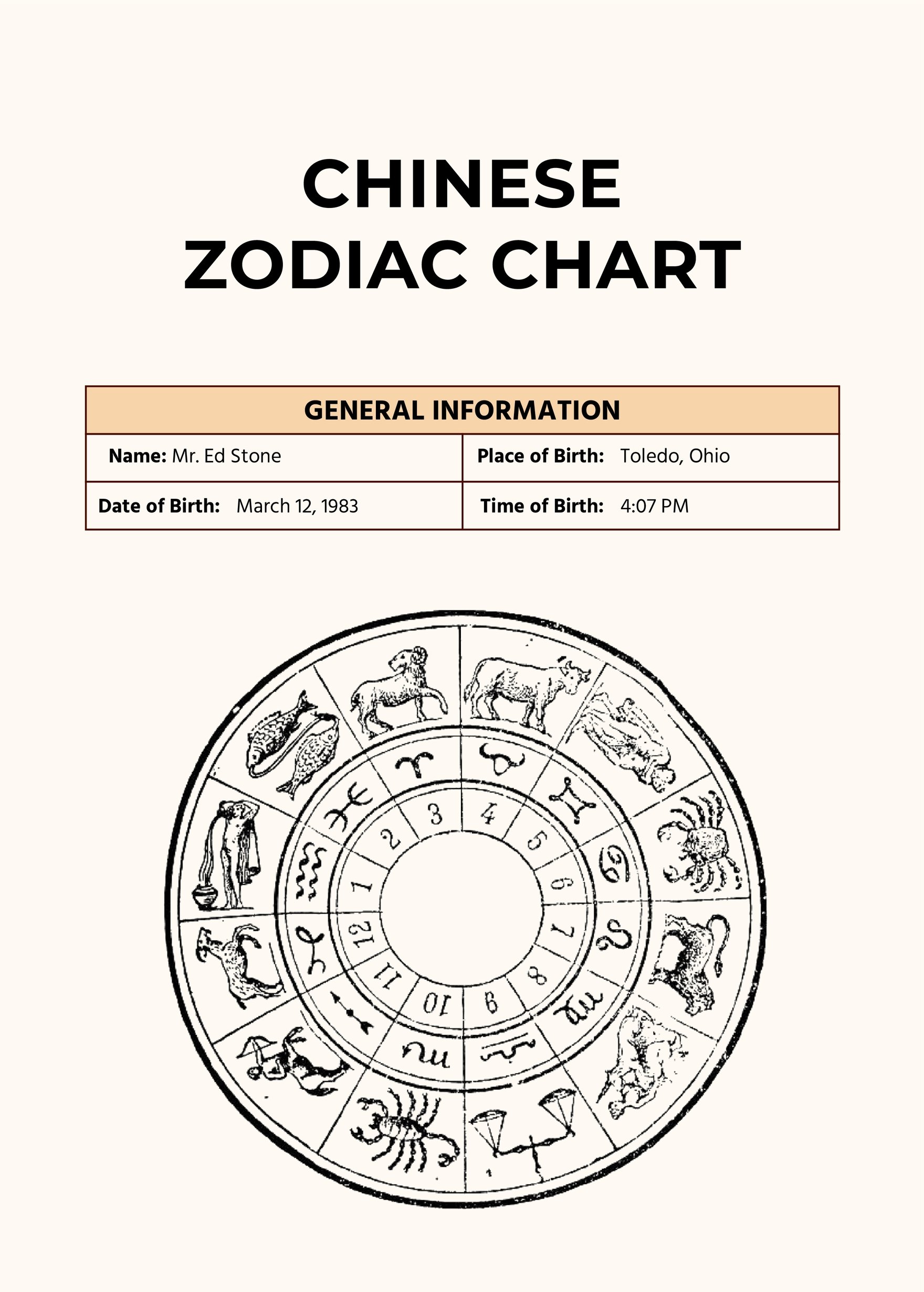 Chinese Zodiac Chart Template in PDF, Illustrator
