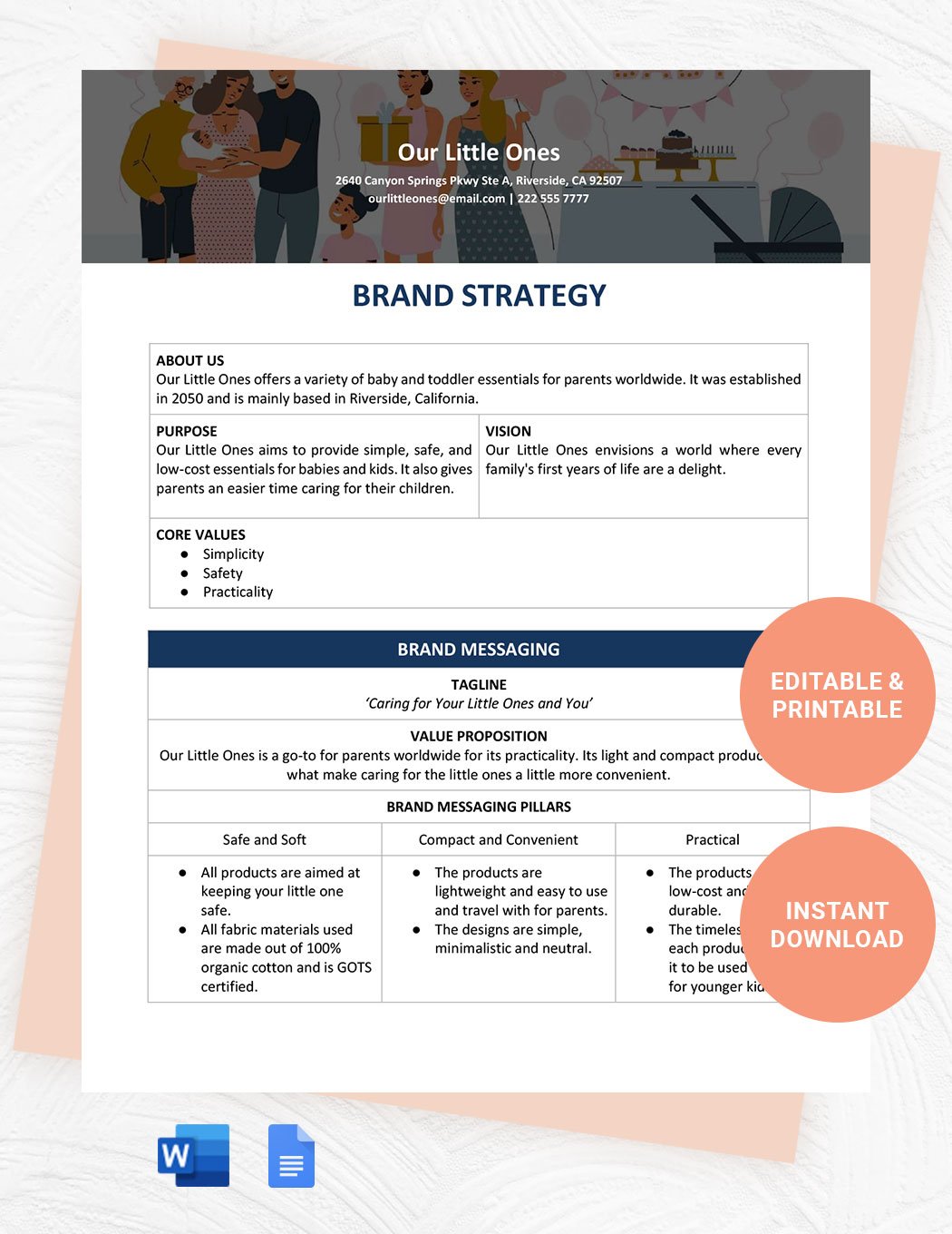 Brand Strategy Template in Word, Google Docs