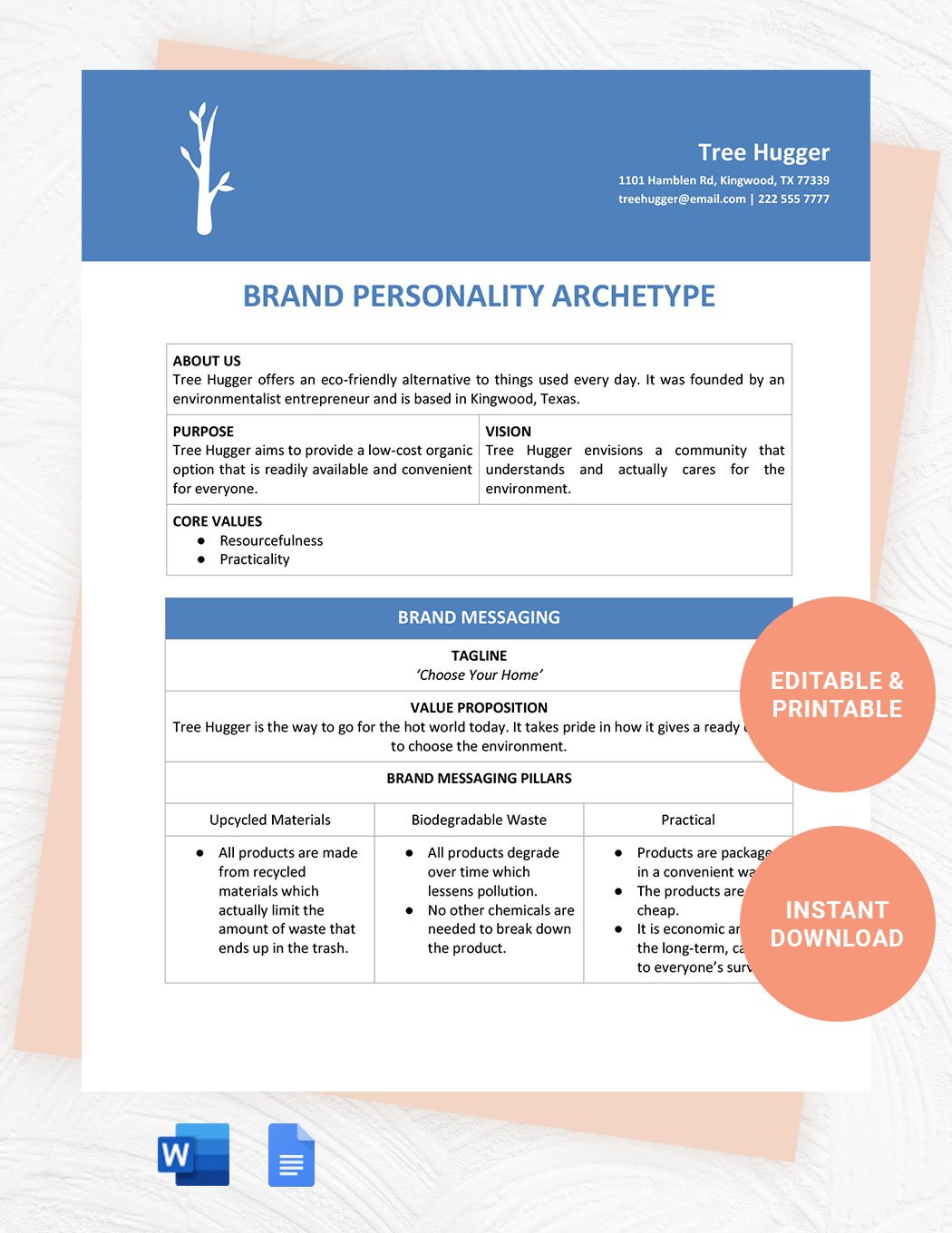 Brand Personality Archetype Template in Word, Google Docs