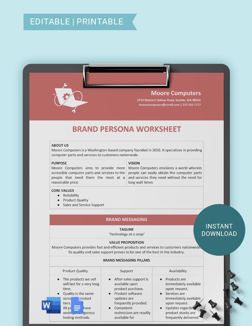 Free Brand Persona Worksheet Template