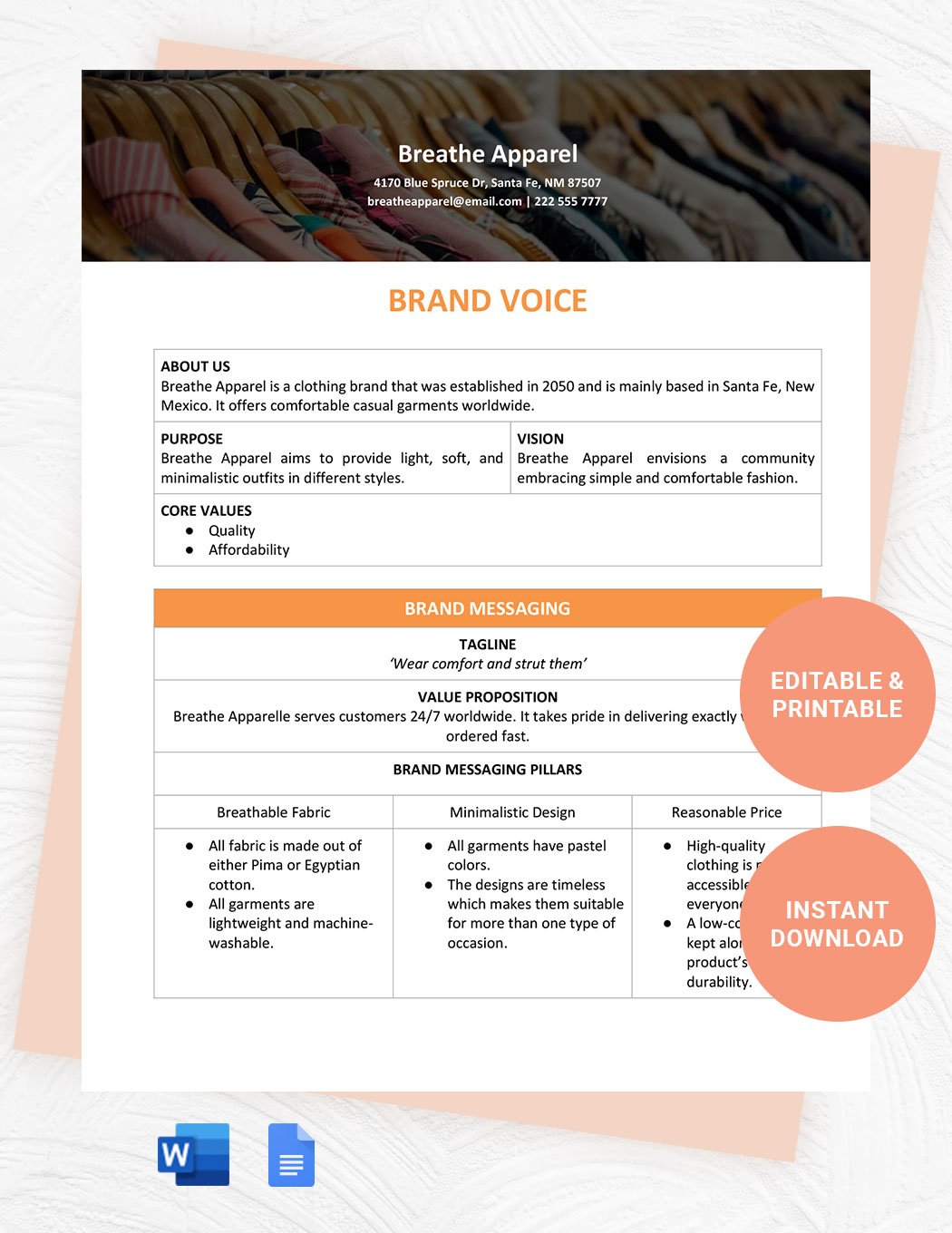 Brand Voice Template in Word, Google Docs