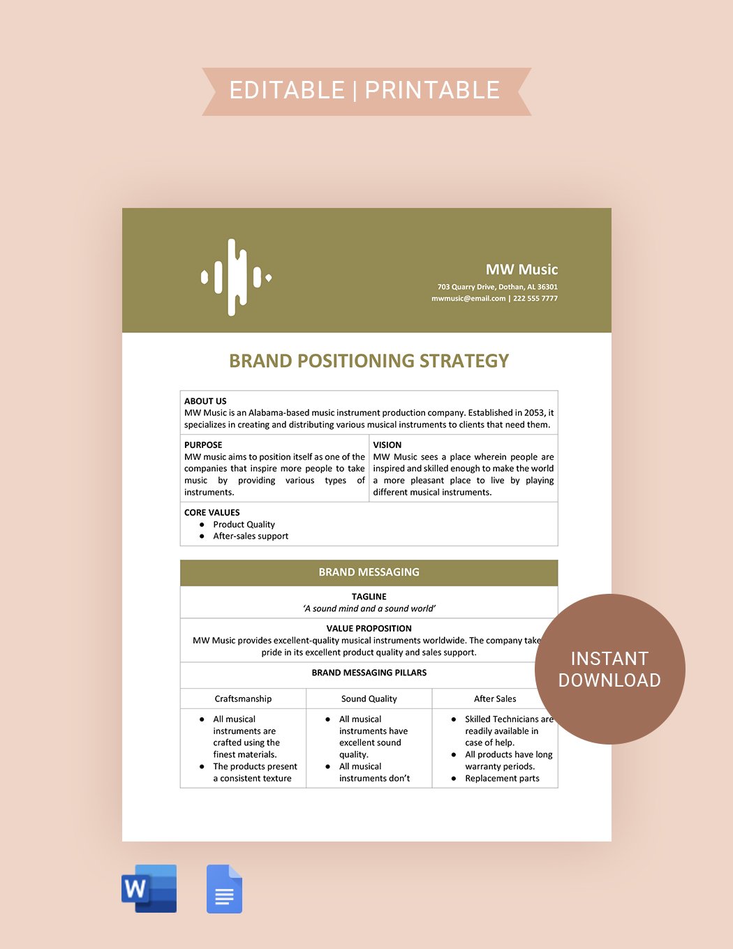 Brand Positioning Strategy Template in Word, Google Docs