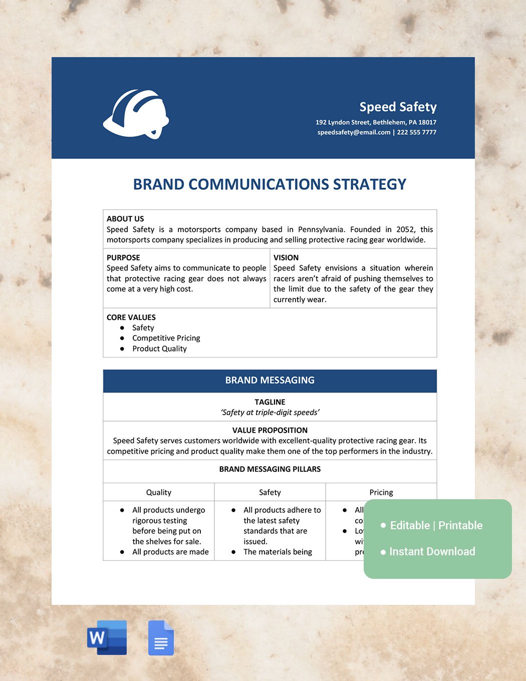 Brand Communications Strategy Template in Word, Google Docs