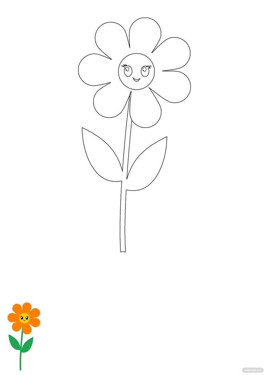 Free Cartoon Flower Coloring Page in PDF, EPS, JPG