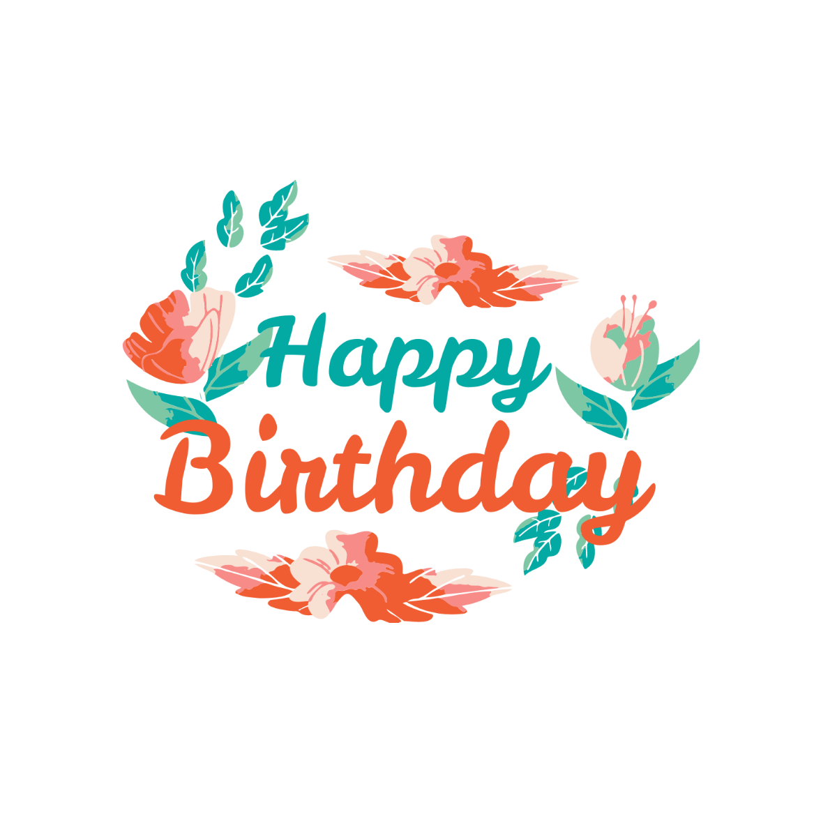 Watercolor Floral Happy Birthday Clipart Template