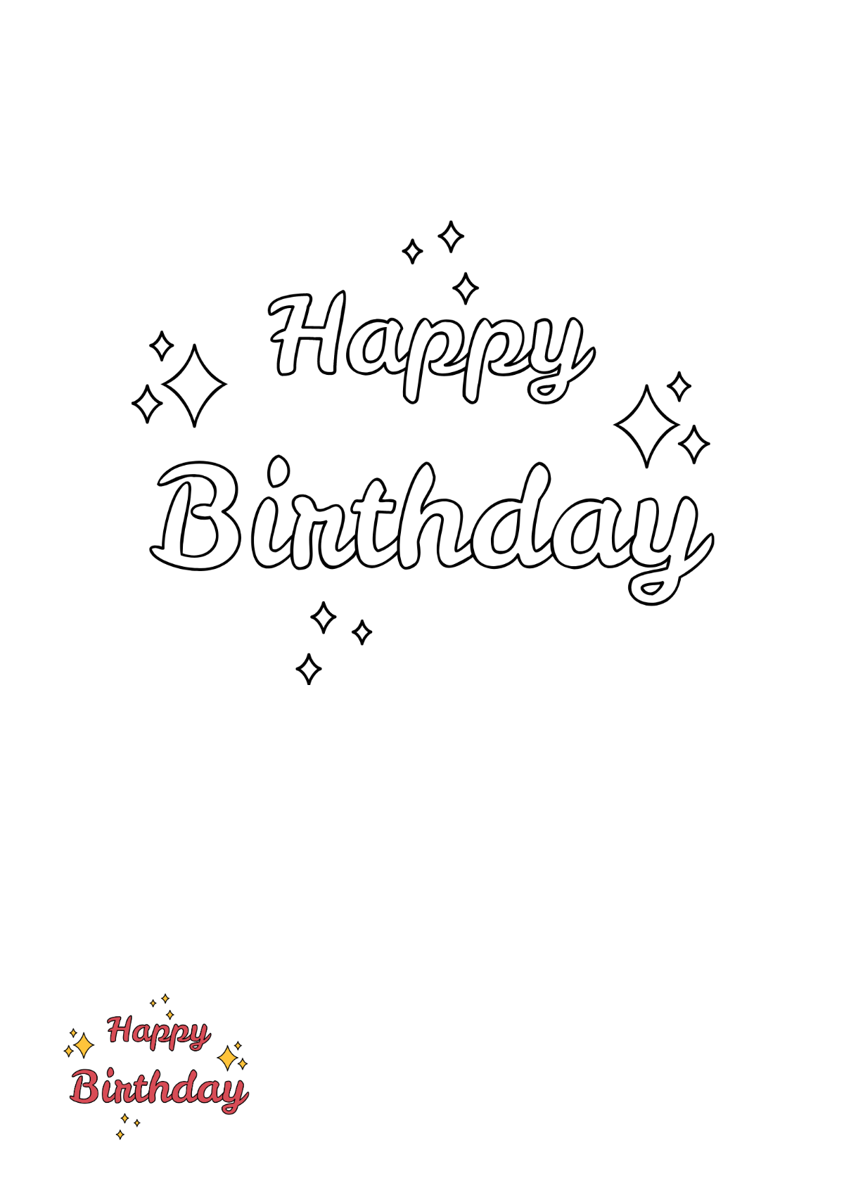 Happy Birthday Glitter Text Coloring Page Template