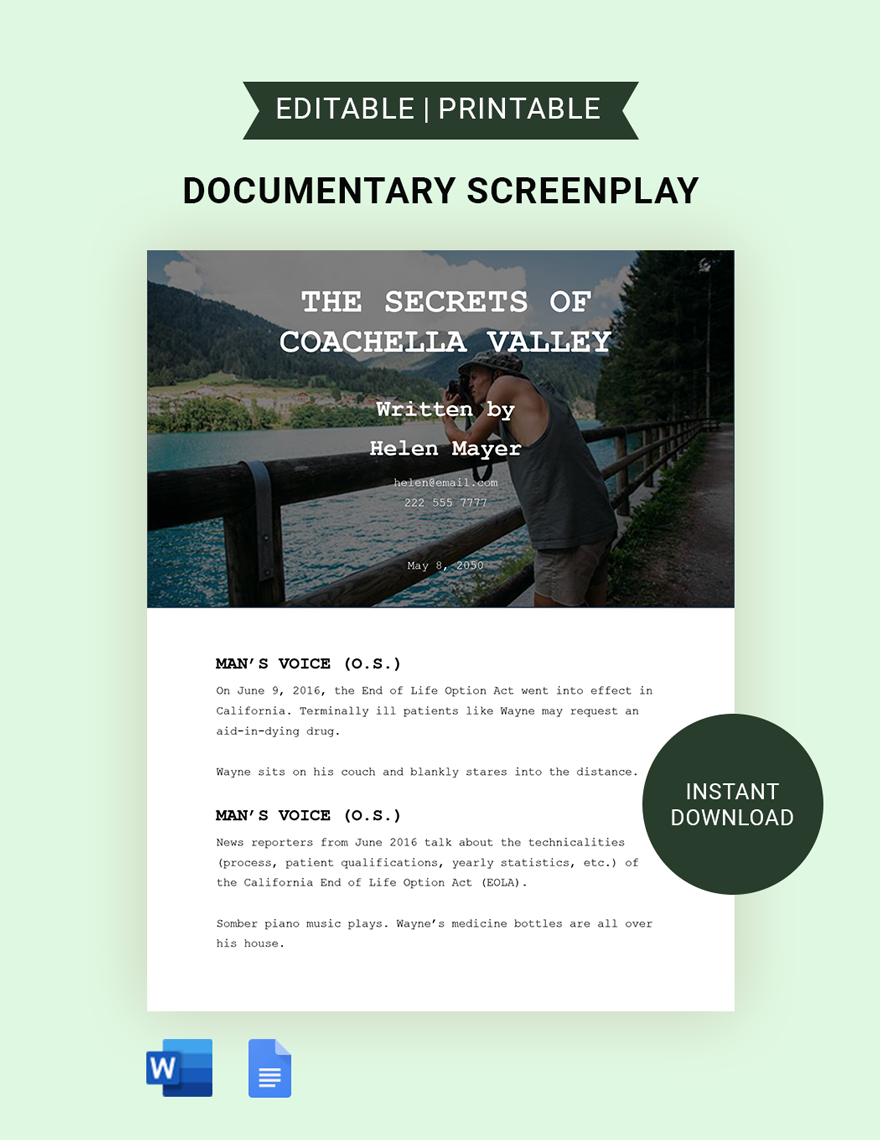 Documentary Screenplay Template in Word, Google Docs, Apple Pages