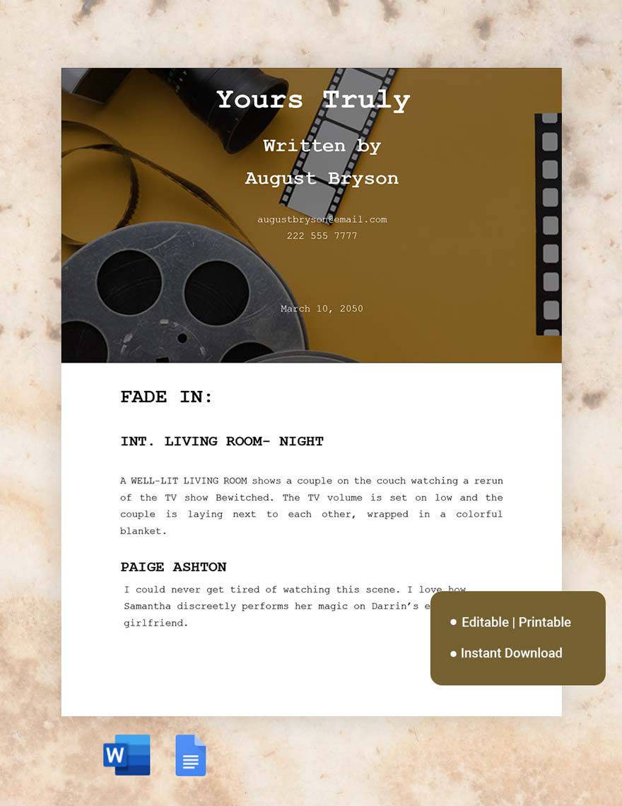 Film Screenplay Template in Word, Google Docs, Apple Pages