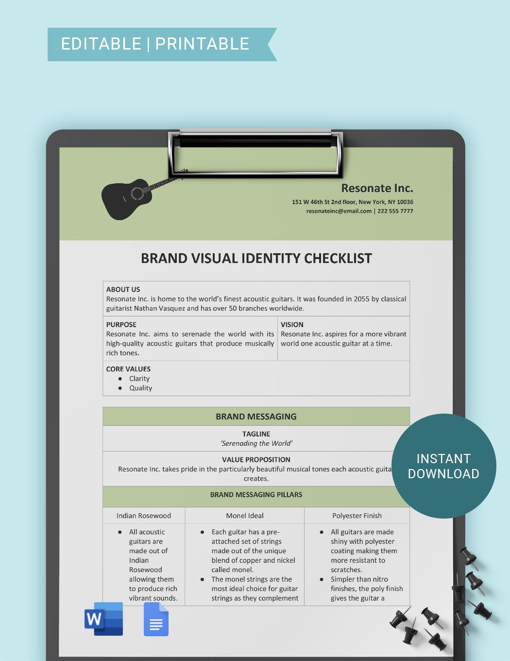 Brand Visual Identity Checklist Template in Word, Google Docs