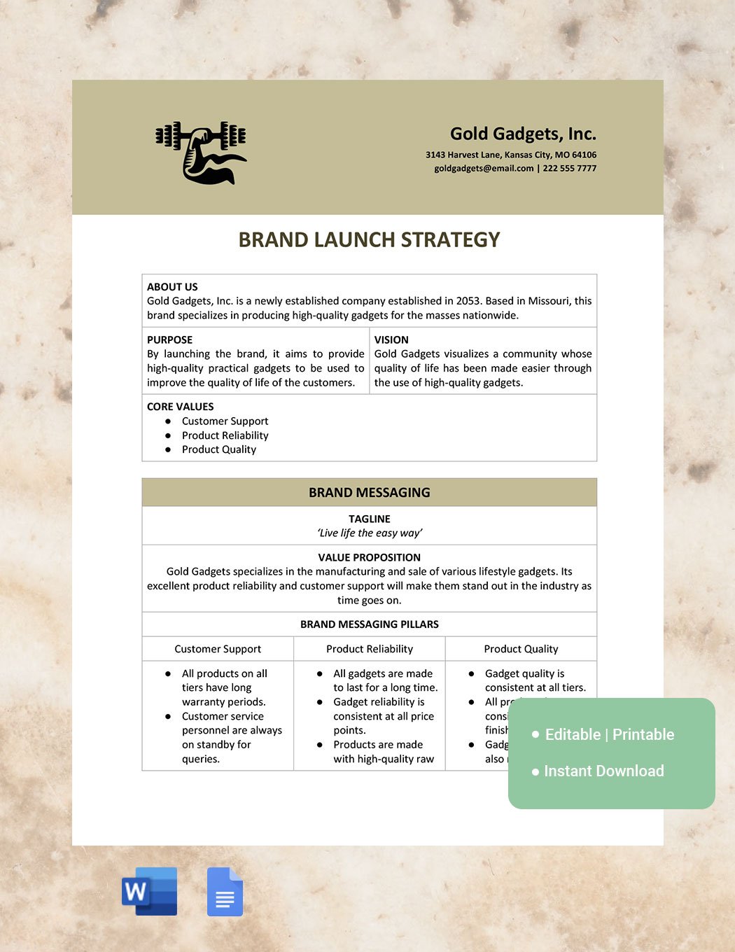 Brand Launch Strategy Template in Word, Google Docs