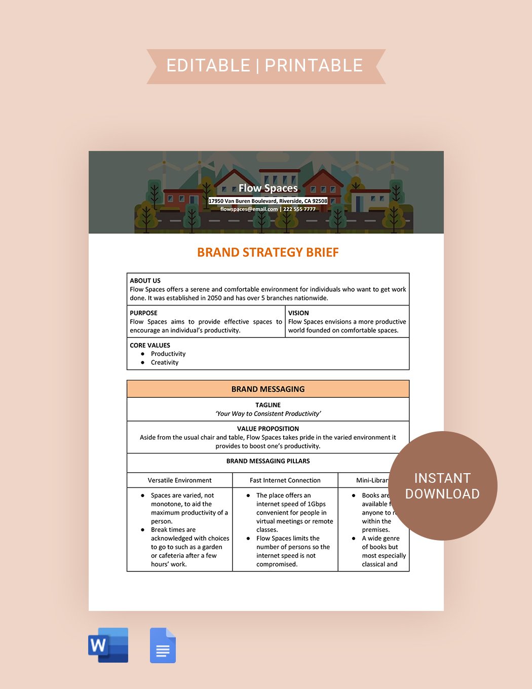 Brand Strategy Brief Template in Word, Google Docs