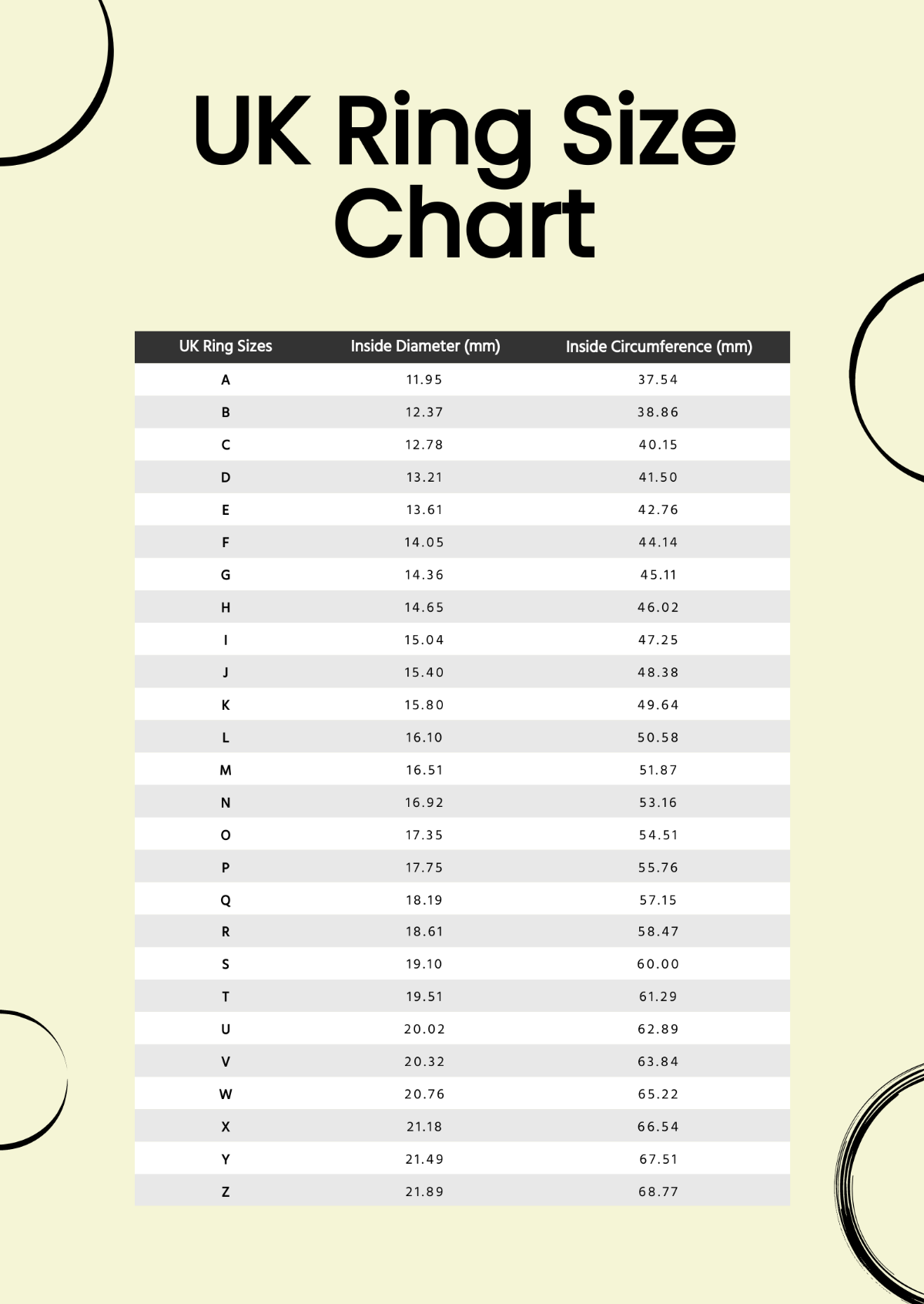 RING SIZE CHART – C J Luxe