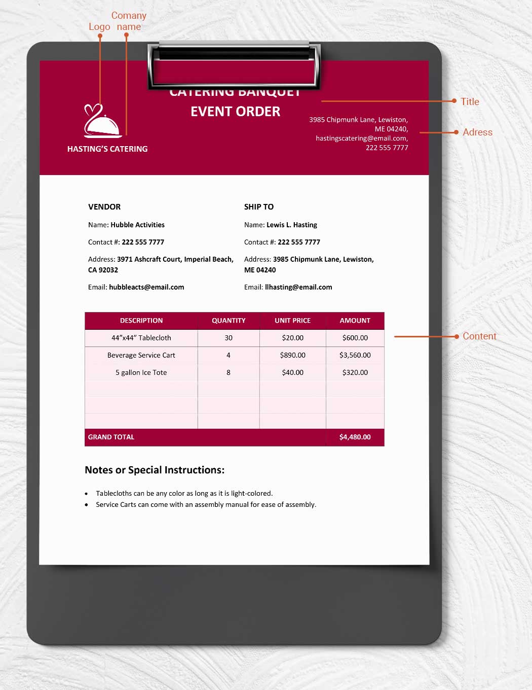 Catering Banquet Event Order Template