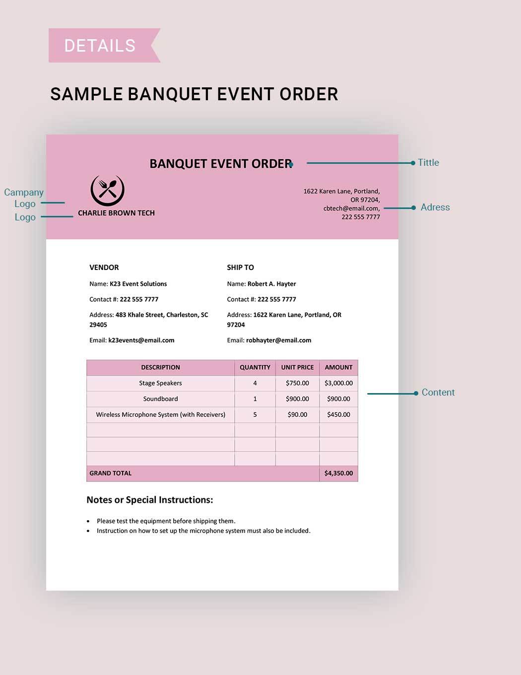 Sample Banquet Event Order Template In Word Google Docs Pages