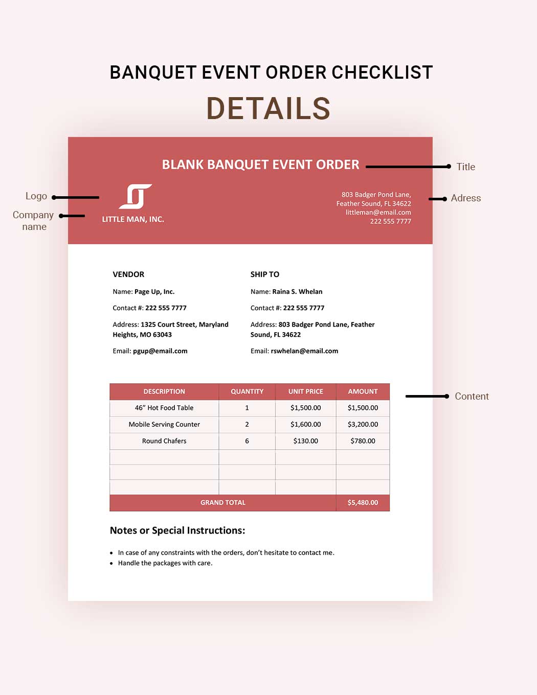 Blank Banquet Event Order Template