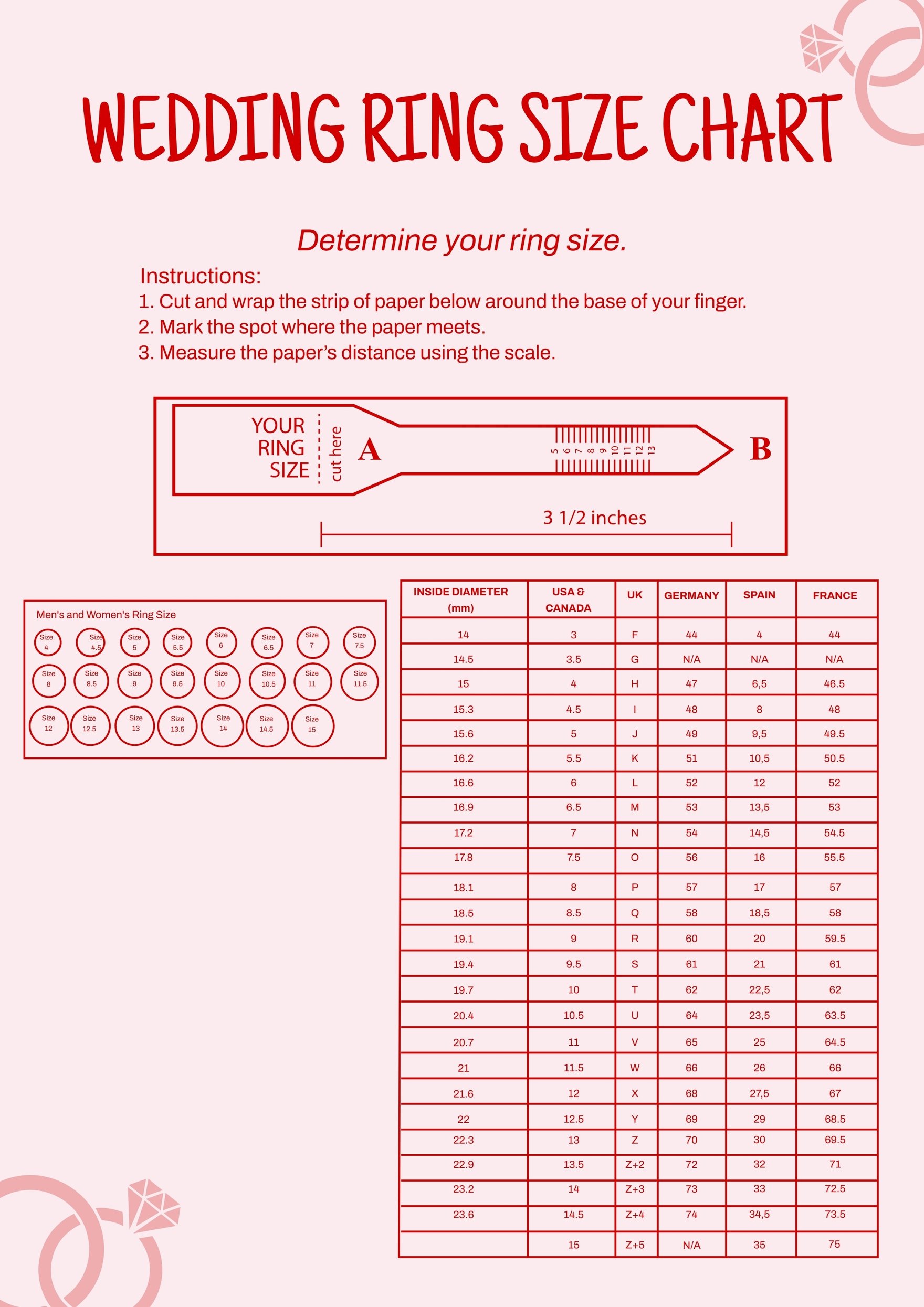 Wedding Ring Size Chart Template