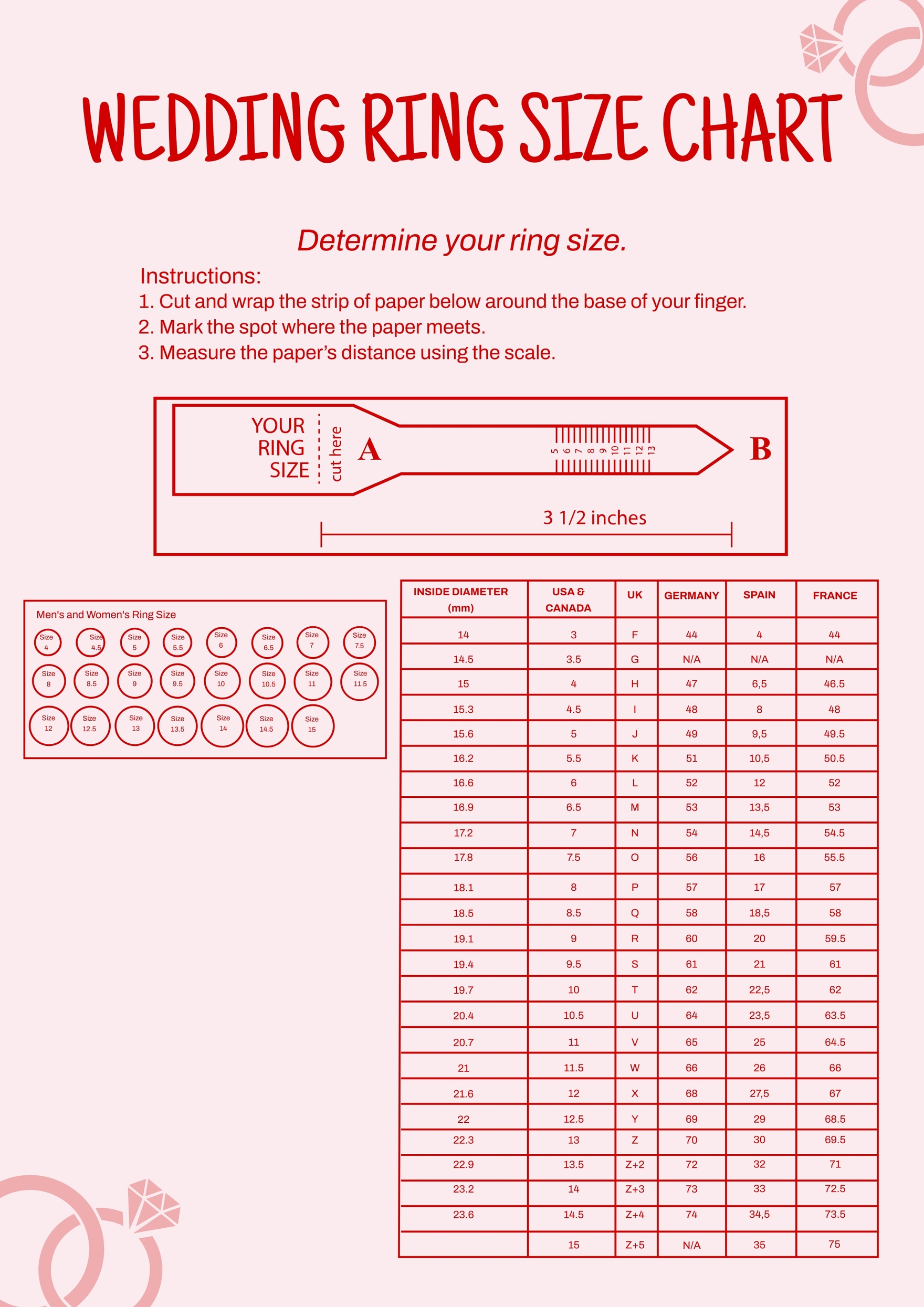 Wedding Ring Size Chart Template Download in PDF, Illustrator