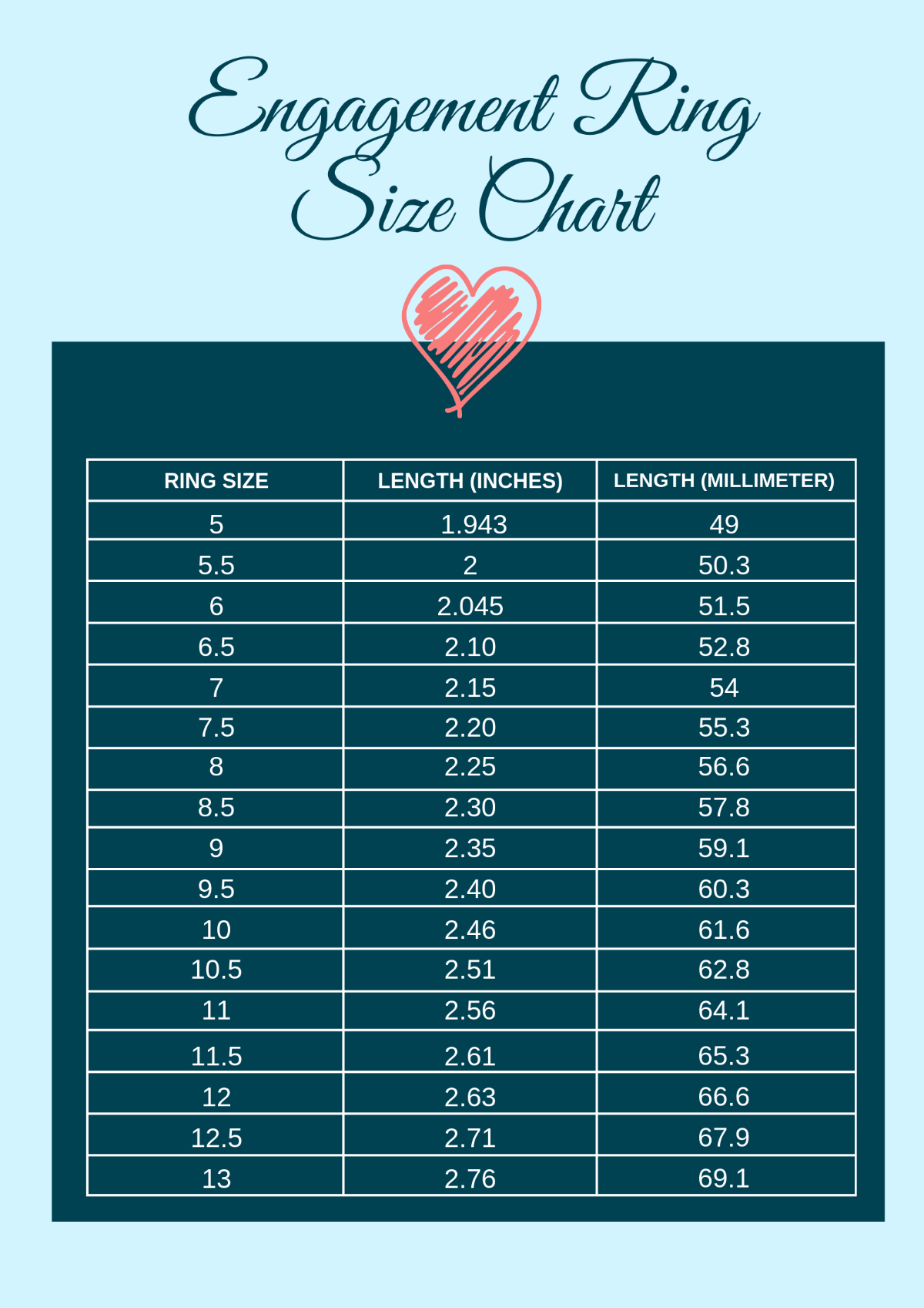 Free Engagement Ring Size Chart Template