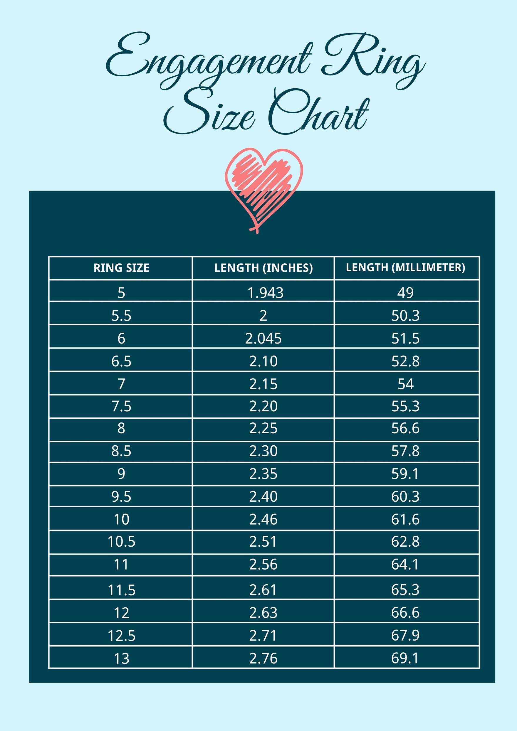 Engagement Ring Size Chart Template