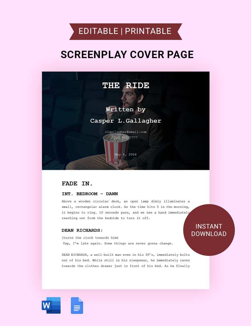 Screenplay Cover Page Template in Word, Google Docs, Apple Pages