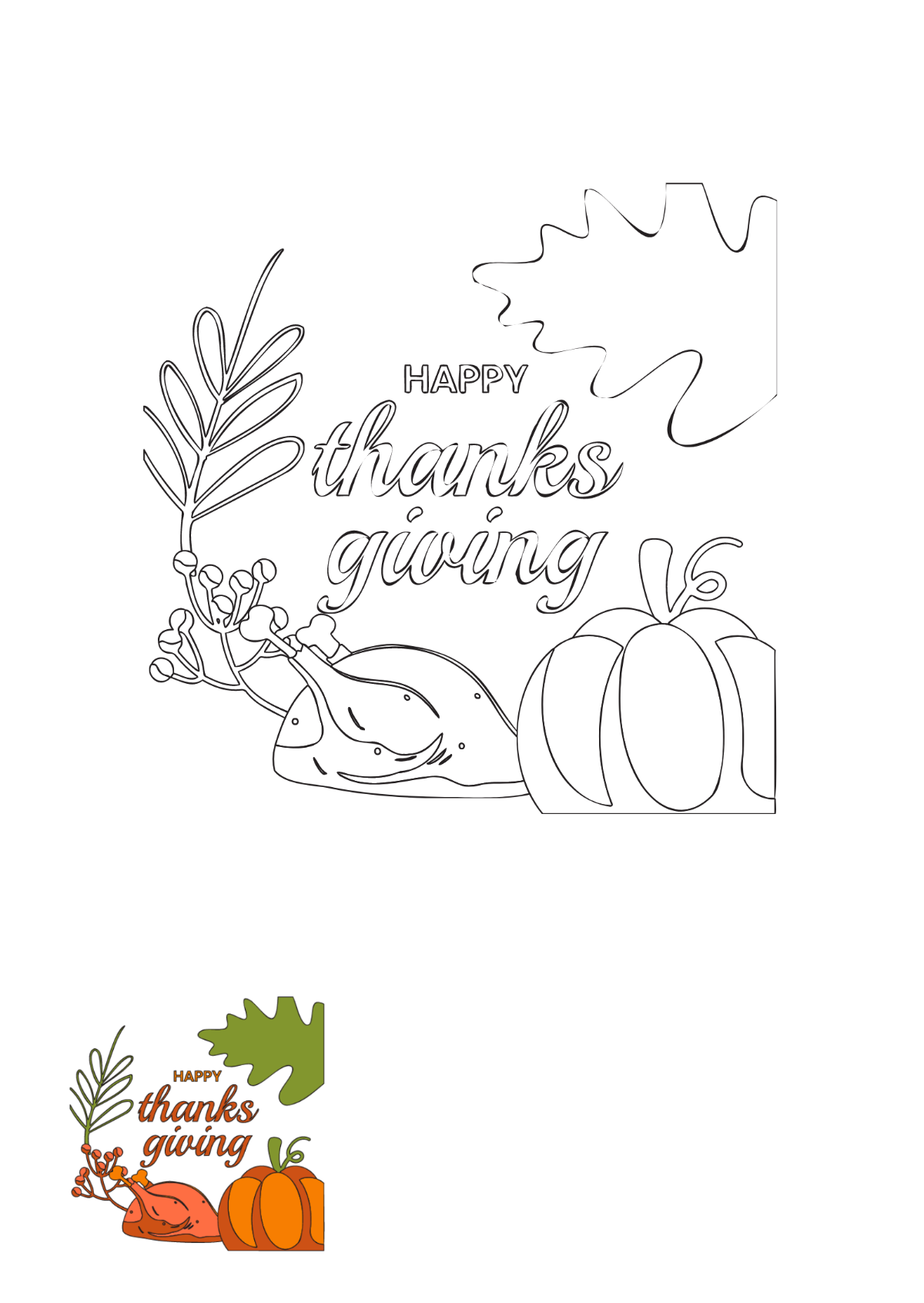 Thanksgiving Poster Coloring Page Template