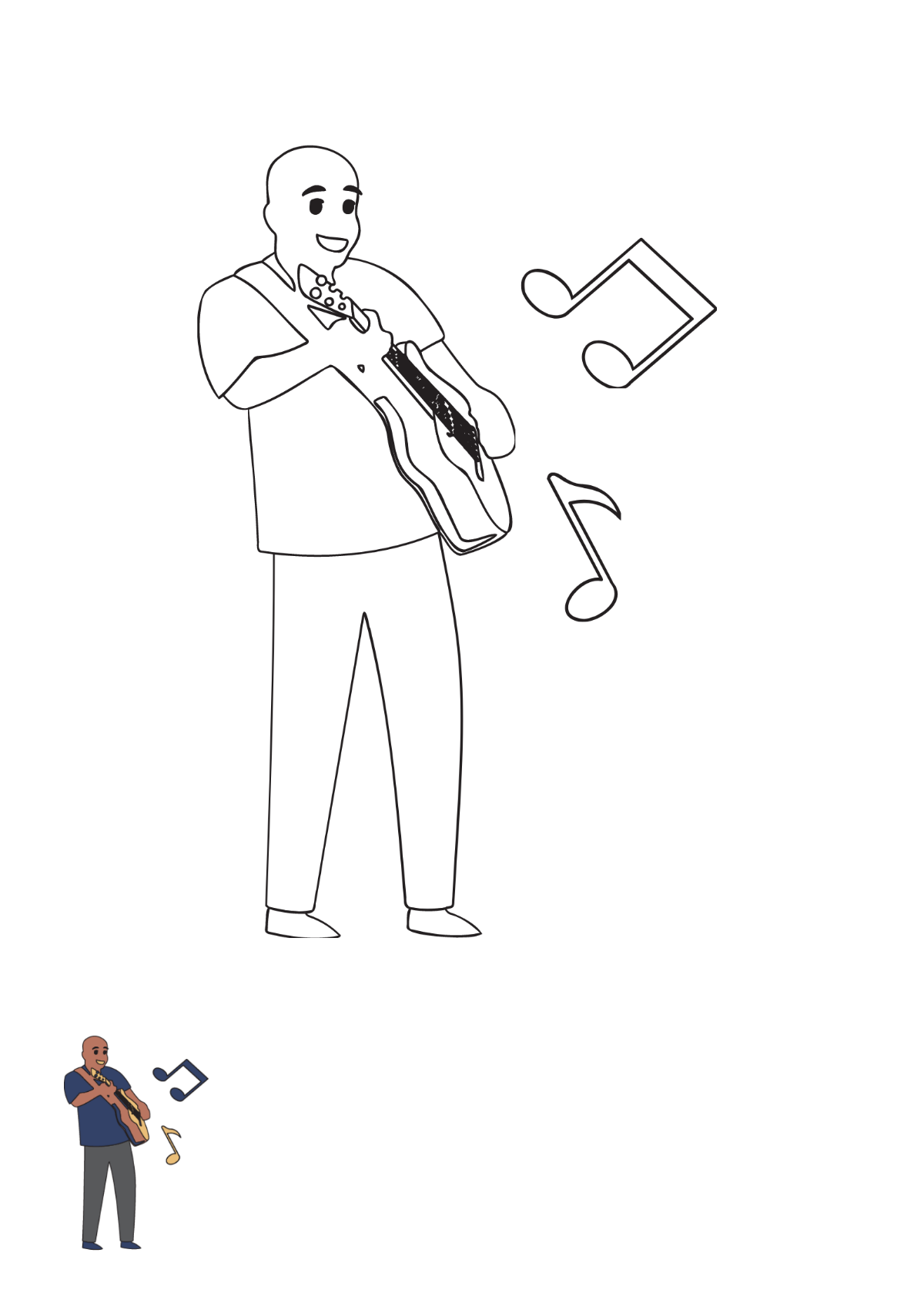 Man Playing Music Coloring Page Template