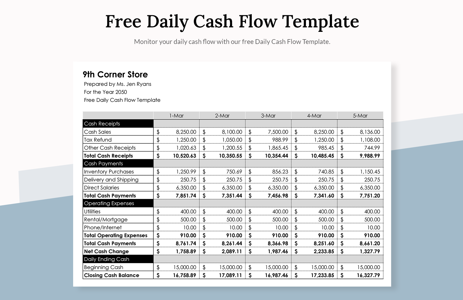 Daily Cash Flow Template in Excel, Google Sheets, Word, Google Docs - Download | Template.net