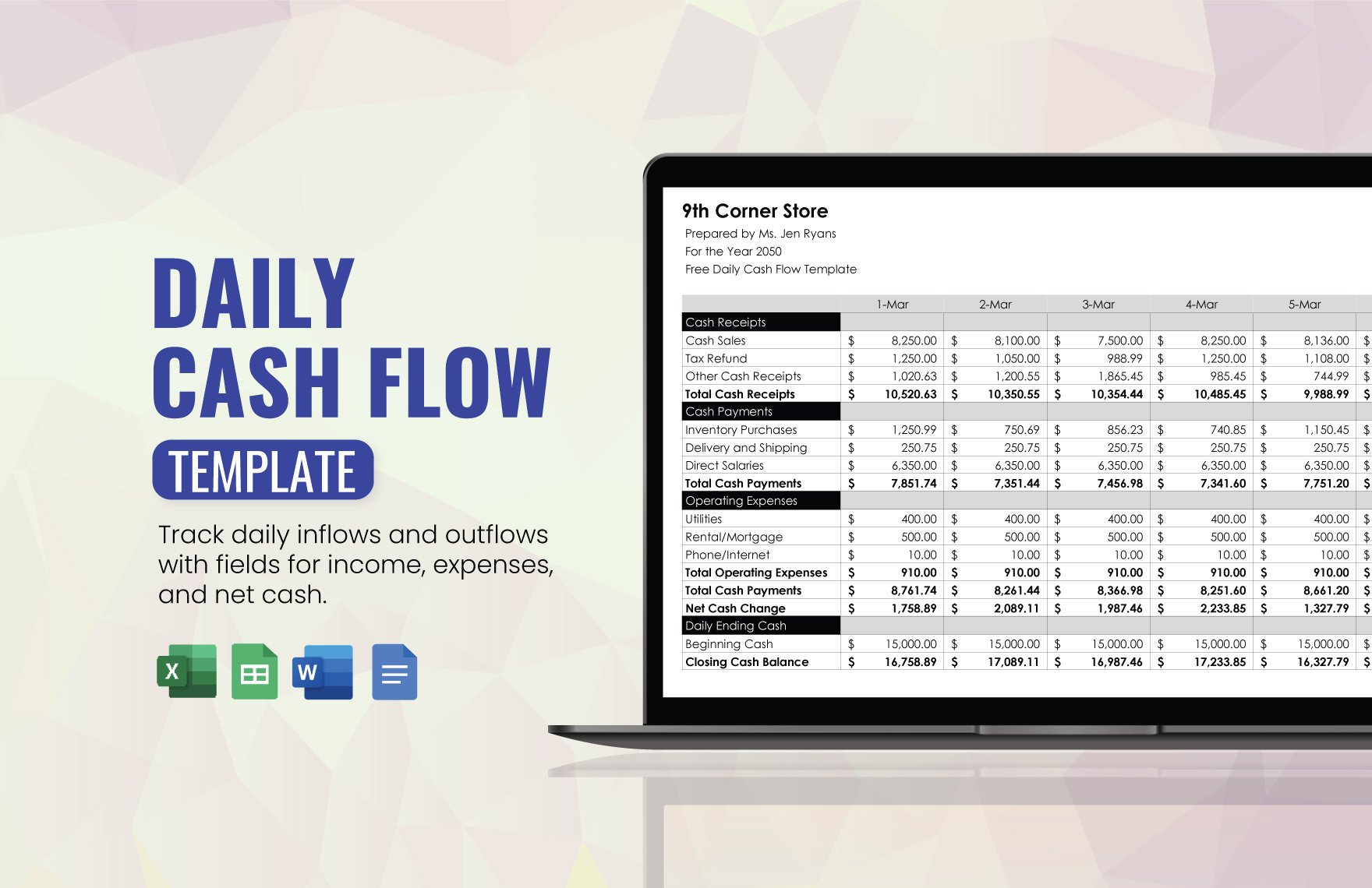 Free Daily Cash Flow Template in Word, Google Docs, Excel, Google Sheets