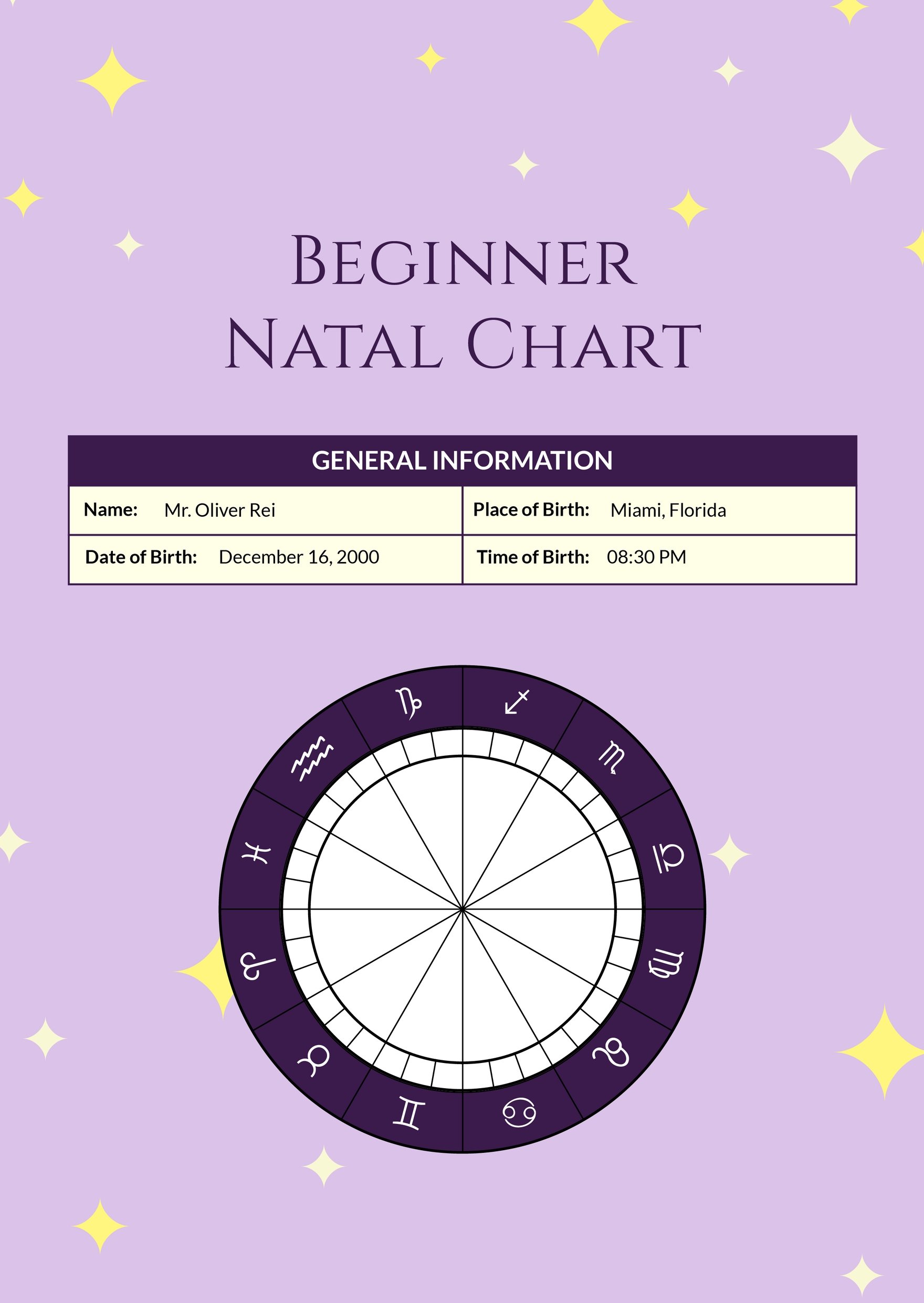Free Beginner Natal Chart Template in PDF, Illustrator
