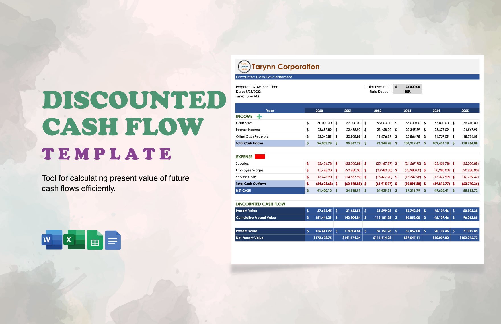 Discounted Cash Flow Template in Word, Google Docs, Excel, Google Sheets