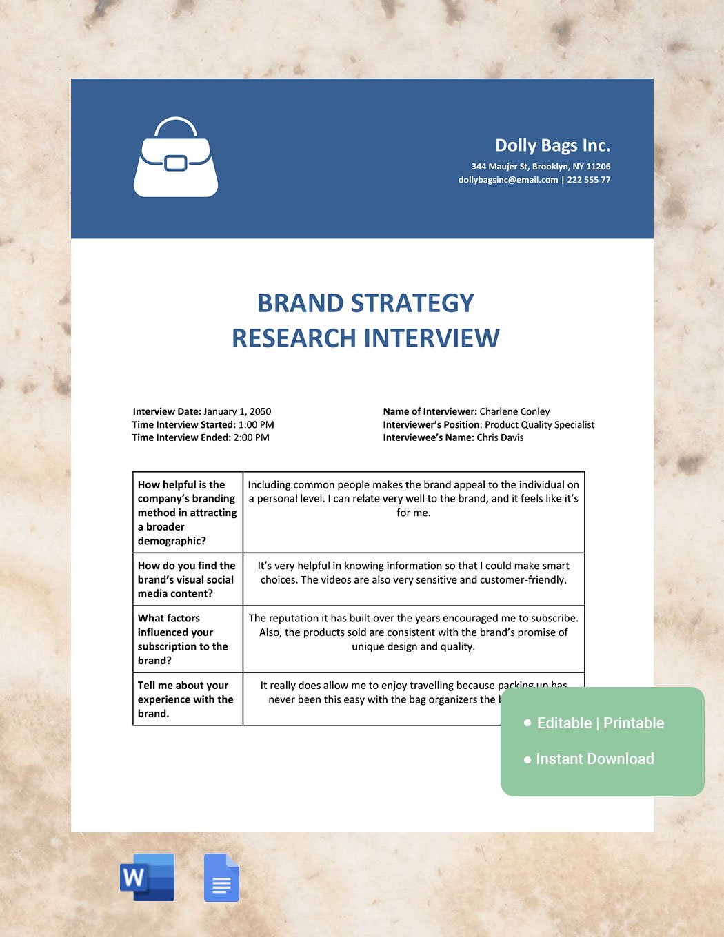 Brand Strategy Research Interview Worksheet
