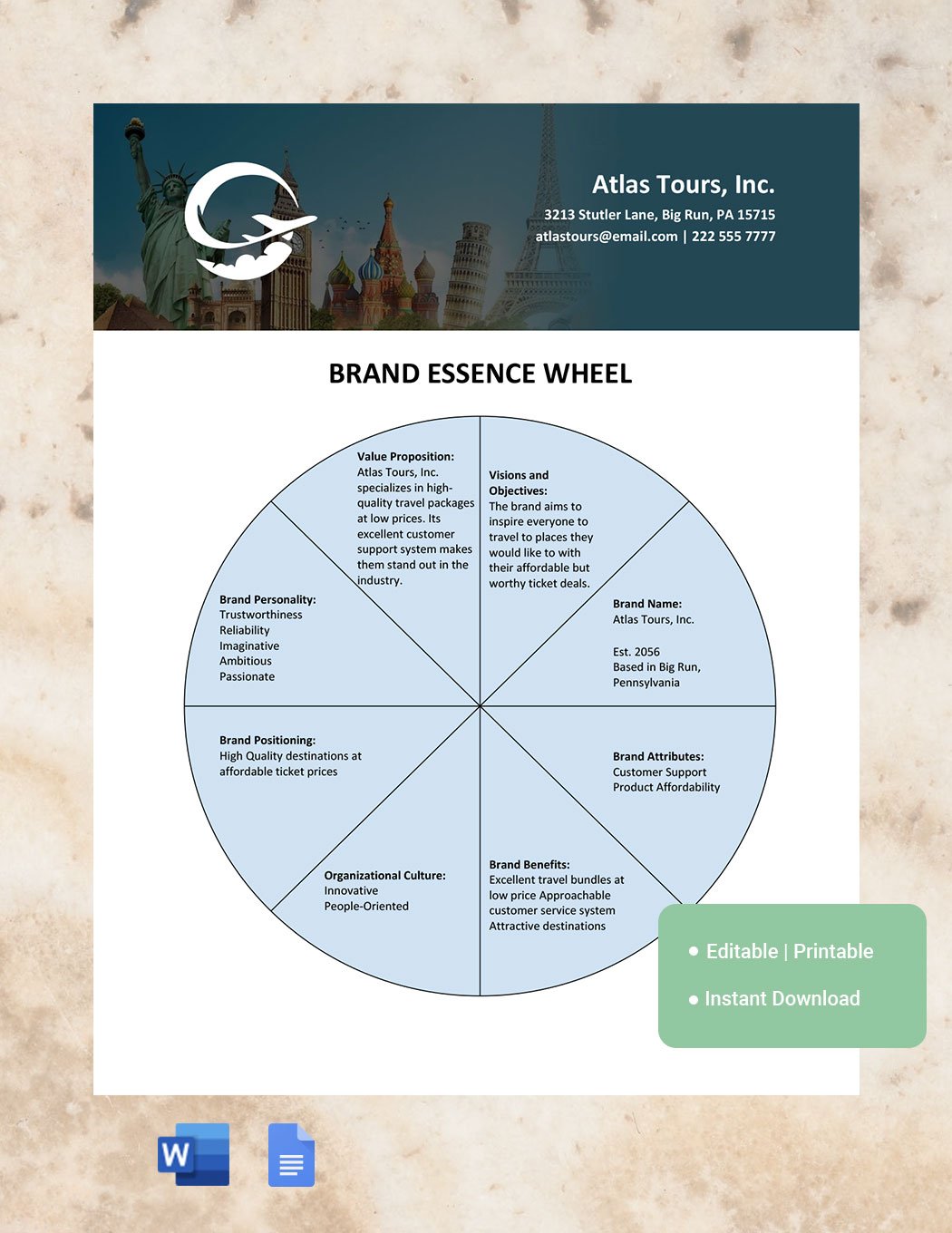 Brand Essence Wheel Template in Word, Google Docs