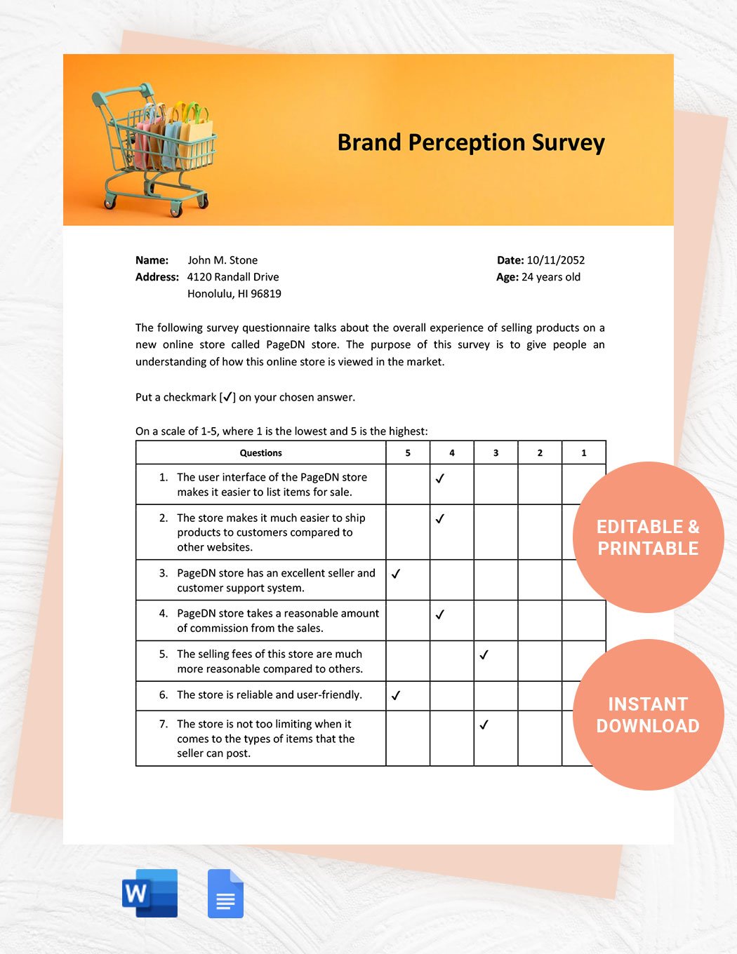 Brand Perception Survey Template in Word, Google Docs