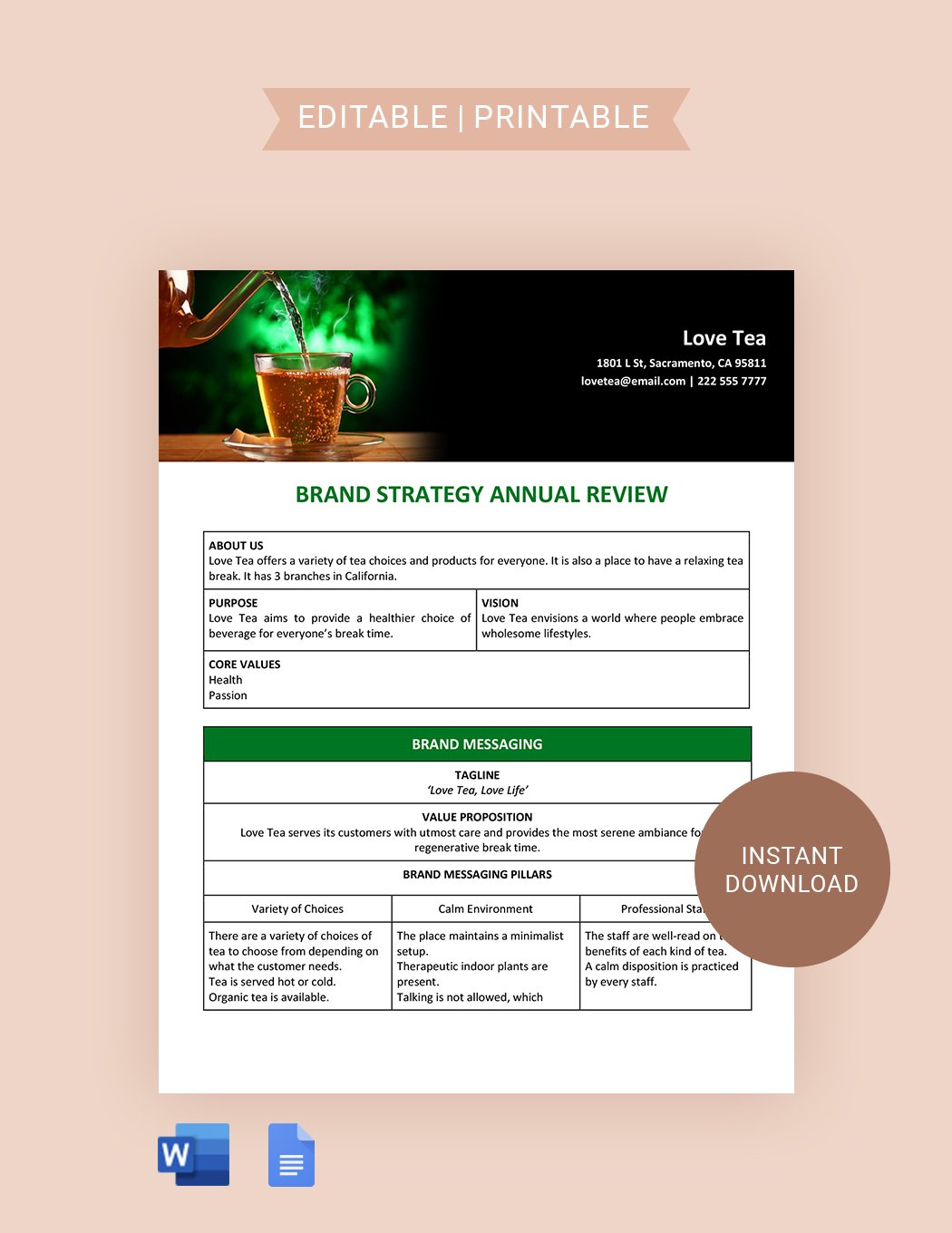 Brand Strategy Annual Review Template in Word, Google Docs