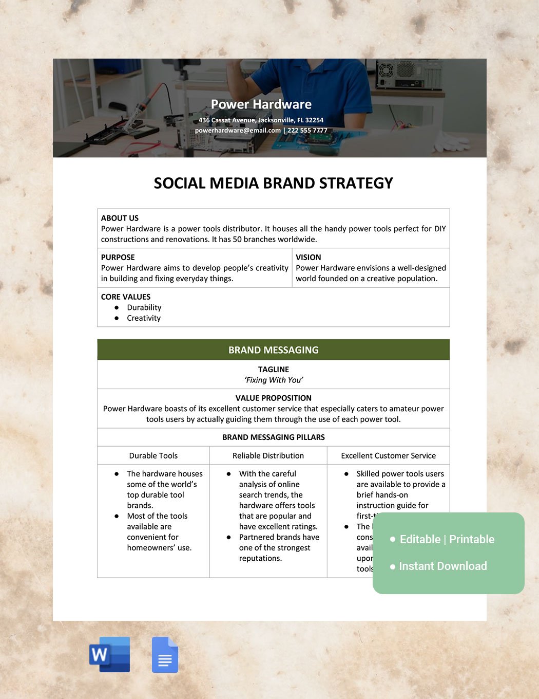 Social Media Brand Strategy Template in Word, Google Docs