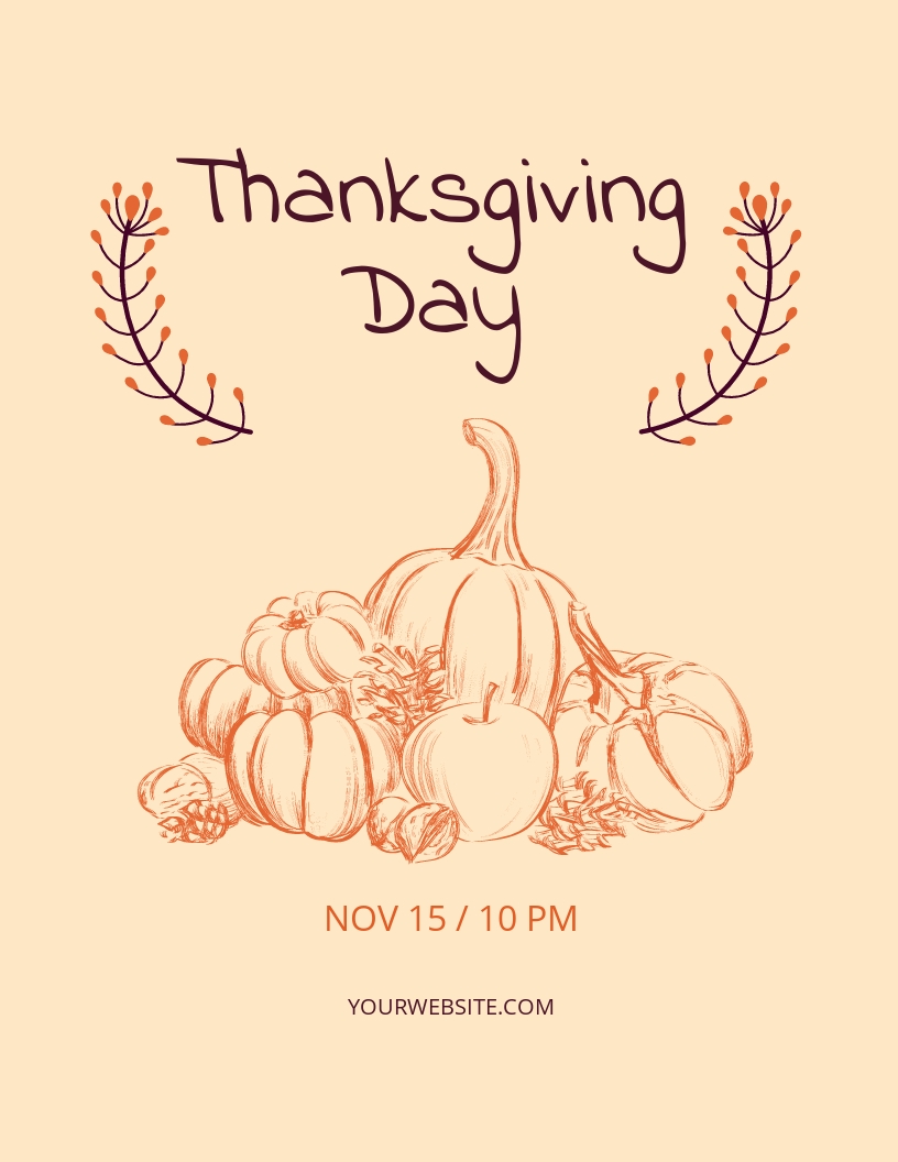 Free Minimal Thanksgiving Flyer Template - Illustrator, InDesign With Regard To Thanksgiving Flyer Template Free