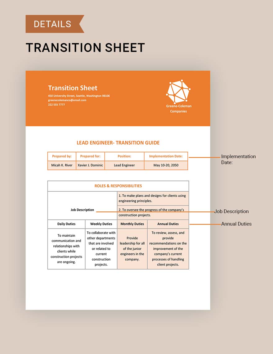 Transition Sheet Template