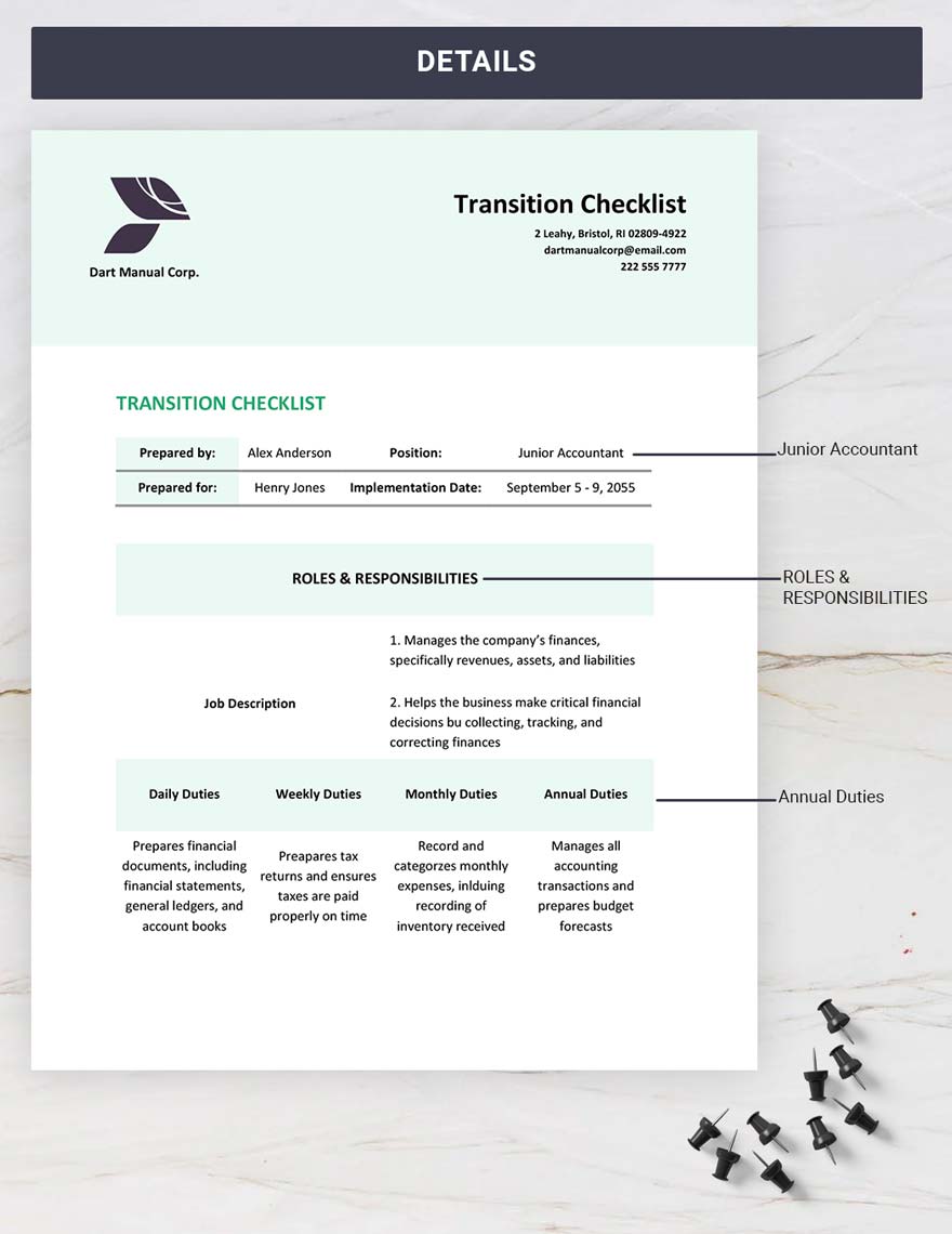 Transition Checklist Template