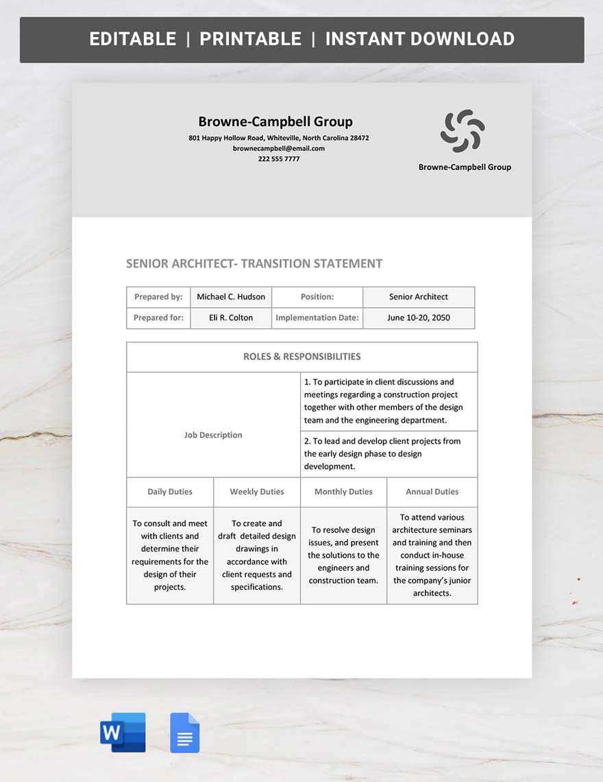 Transition Statement Template in Word, Google Docs, Apple Pages